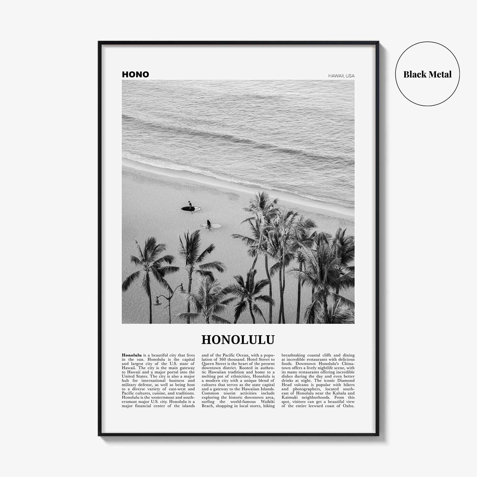 Honolulu Print Black and White No 1, Honolulu Wall Art, Honolulu Poster, Honolulu Photo, Honolulu Wall Decor, Hawaii, O'ahu, Oahu