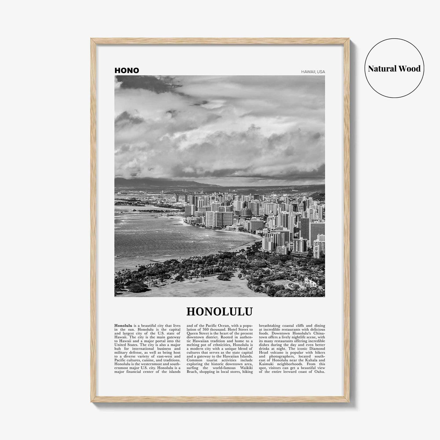 Honolulu Print Black and White No 2, Honolulu Wall Art, Honolulu Poster, Honolulu Photo, Honolulu Wall Decor, Hawaii, O'ahu, Oahu