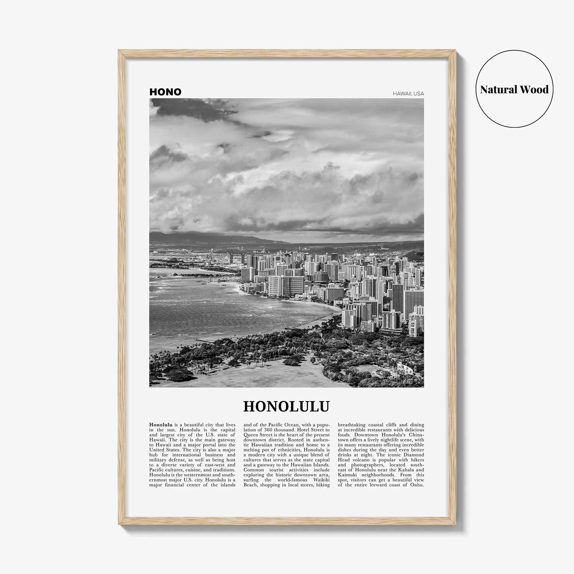 Honolulu Print Black and White No 2, Honolulu Wall Art, Honolulu Poster, Honolulu Photo, Honolulu Wall Decor, Hawaii, O'ahu, Oahu
