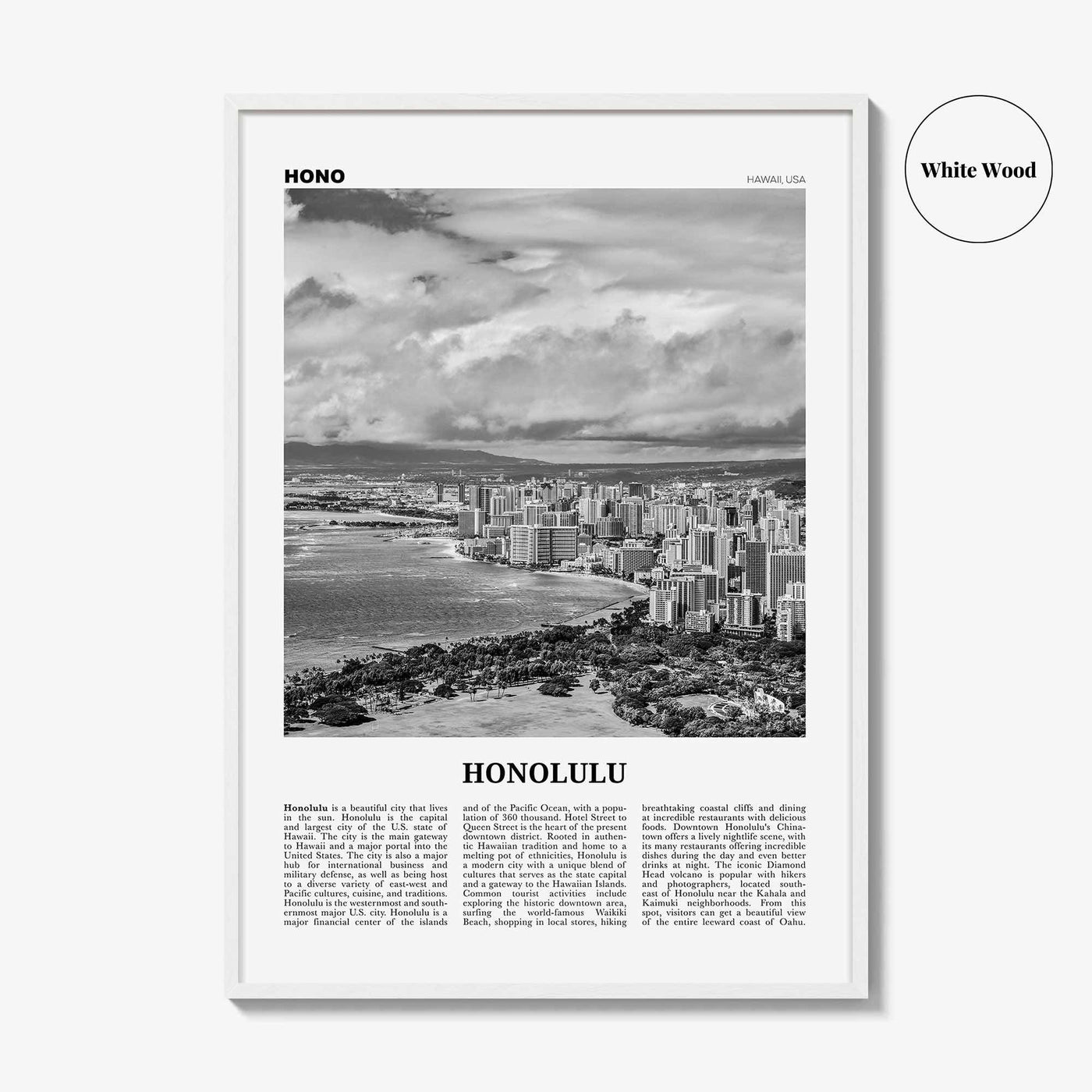 Honolulu Print Black and White No 2, Honolulu Wall Art, Honolulu Poster, Honolulu Photo, Honolulu Wall Decor, Hawaii, O'ahu, Oahu