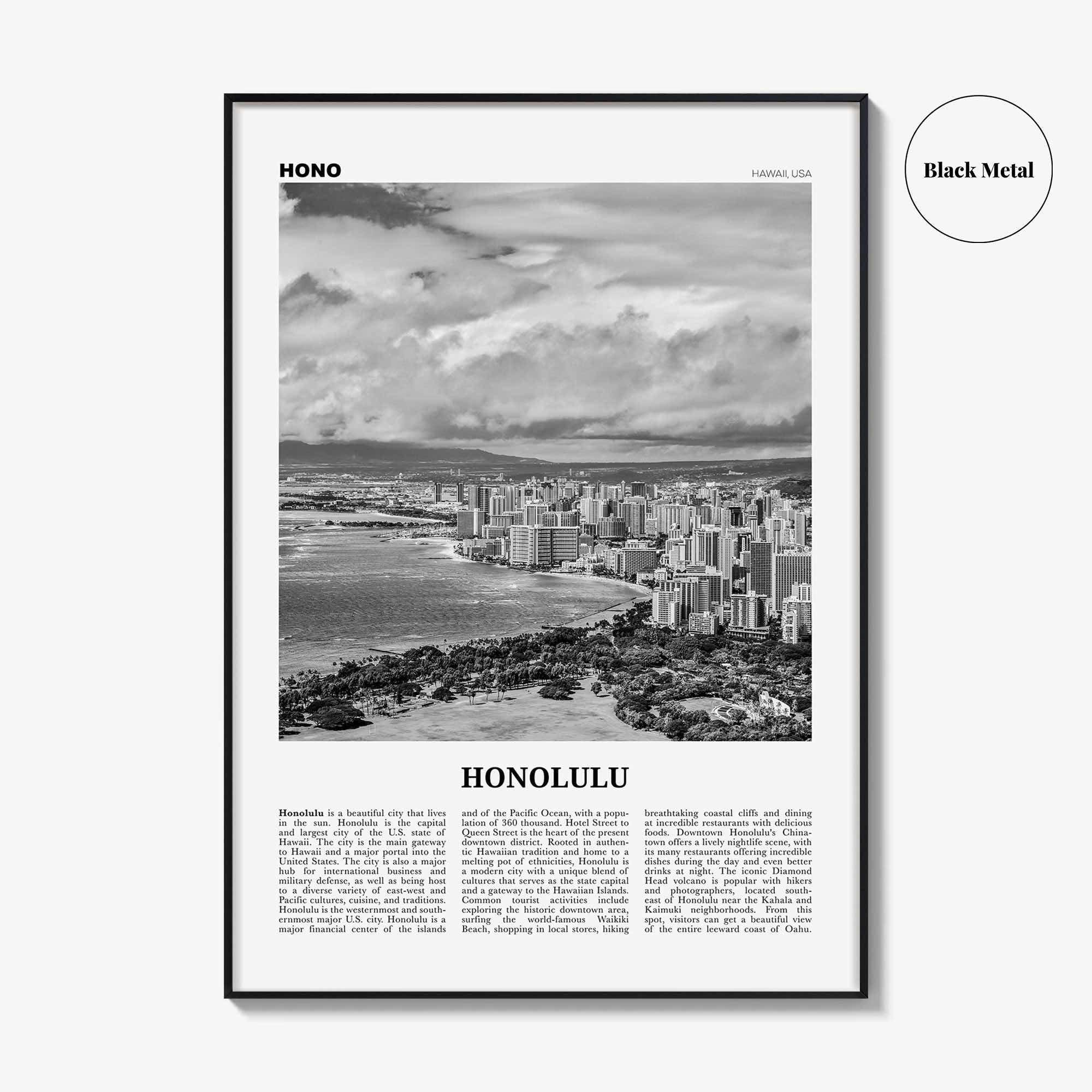 Honolulu Print Black and White No 2, Honolulu Wall Art, Honolulu Poster, Honolulu Photo, Honolulu Wall Decor, Hawaii, O'ahu, Oahu