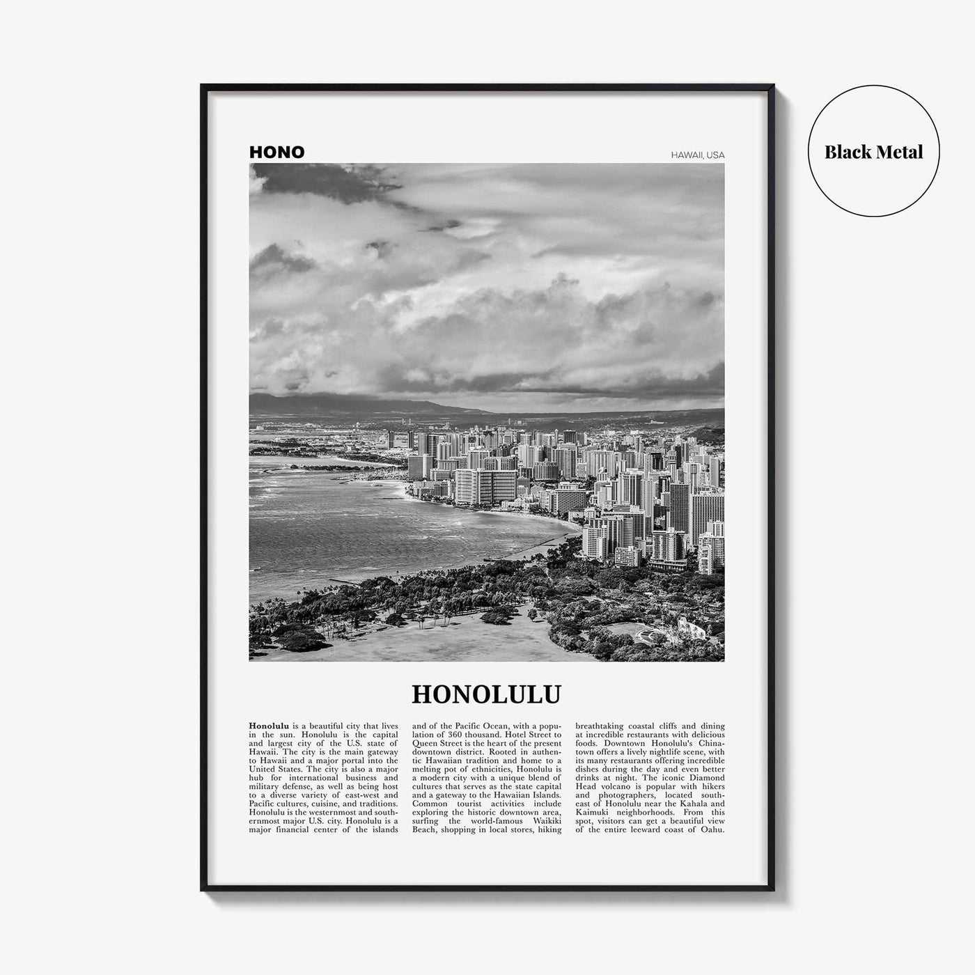 Honolulu Print Black and White No 2, Honolulu Wall Art, Honolulu Poster, Honolulu Photo, Honolulu Wall Decor, Hawaii, O'ahu, Oahu