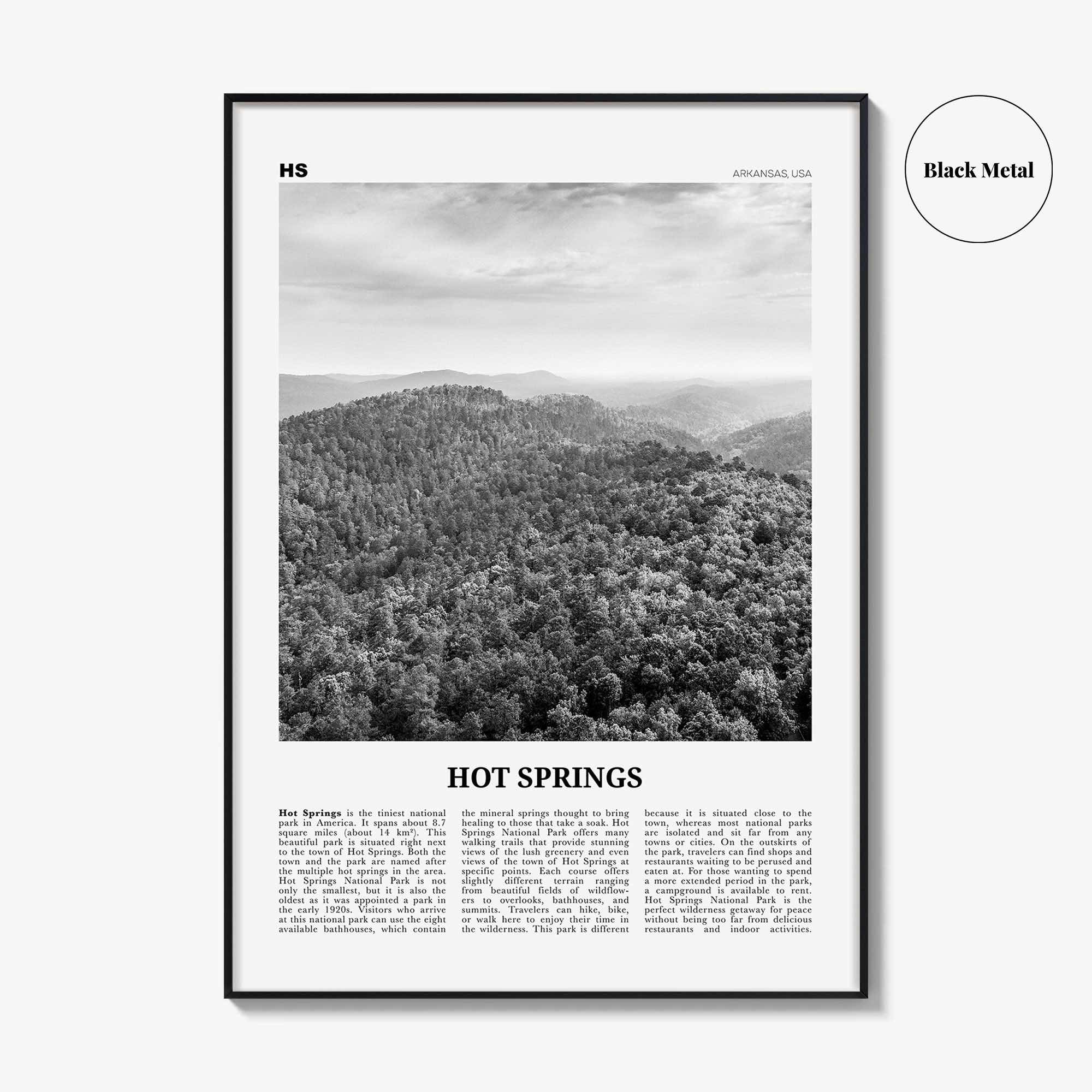 Hot Springs Print Black and White, Hot Springs Wall Art, Hot Springs Poster, Hot Springs Photo, Hot Springs Wall Décor, Arkansas, USA