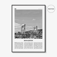 Houghton Print Black and White, Houghton Wall Art, Houghton Poster, Houghton Photo, Houghton Wall Décor, Houghton Map, Michigan, USA