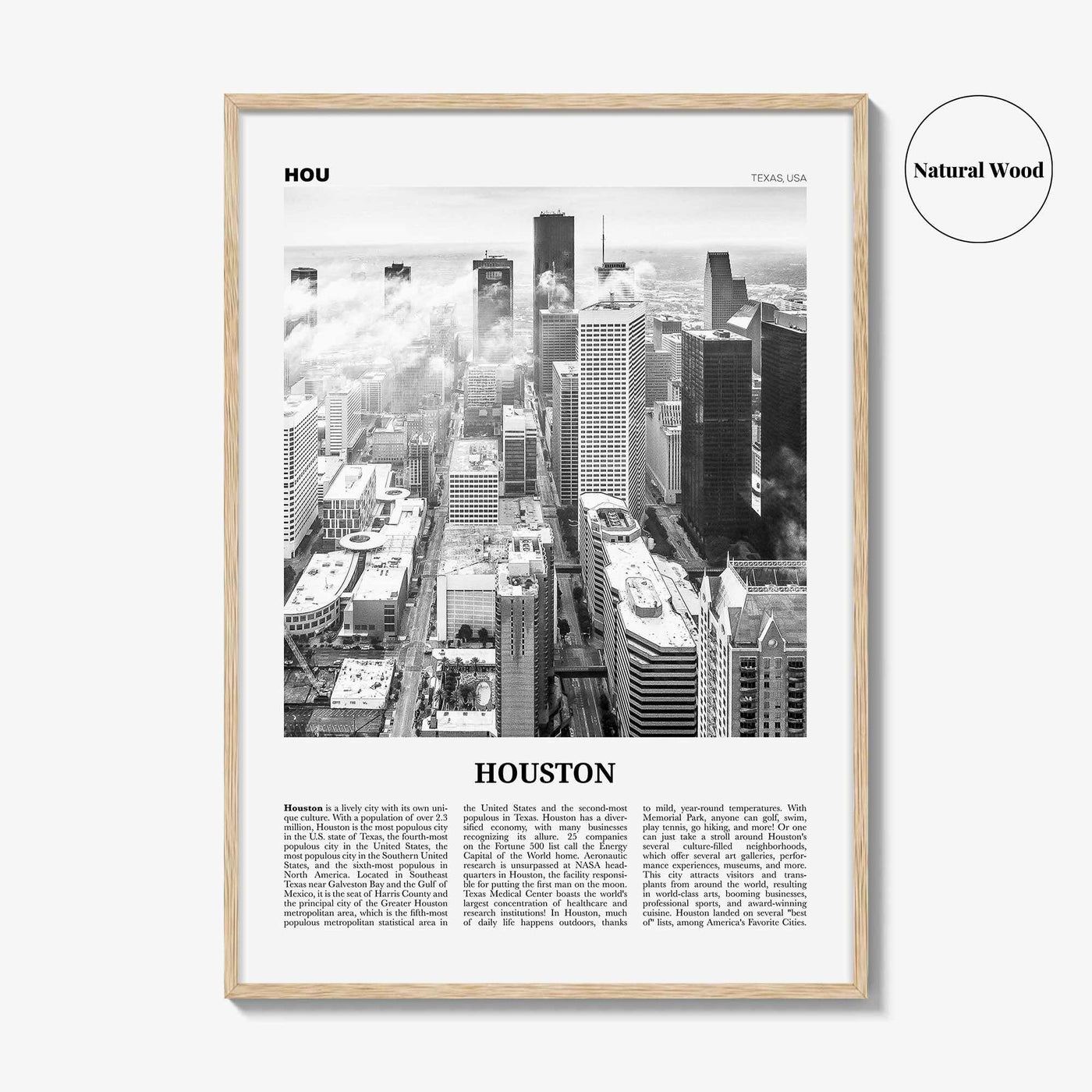 Houston Print Black and White No 1, Houston Wall Art, Houston Poster, Houston Photo, Houston Wall Decor, Texas, USA, United States