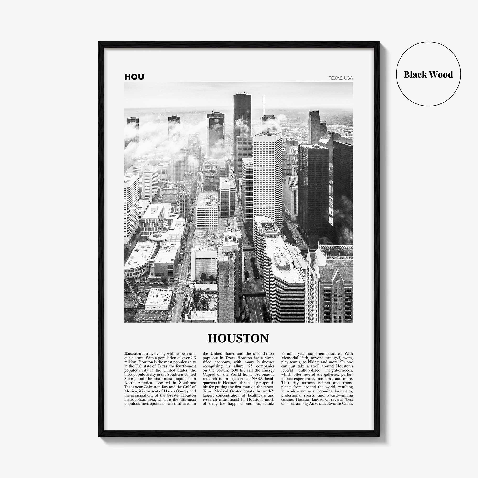Houston Print Black and White No 1, Houston Wall Art, Houston Poster, Houston Photo, Houston Wall Decor, Texas, USA, United States