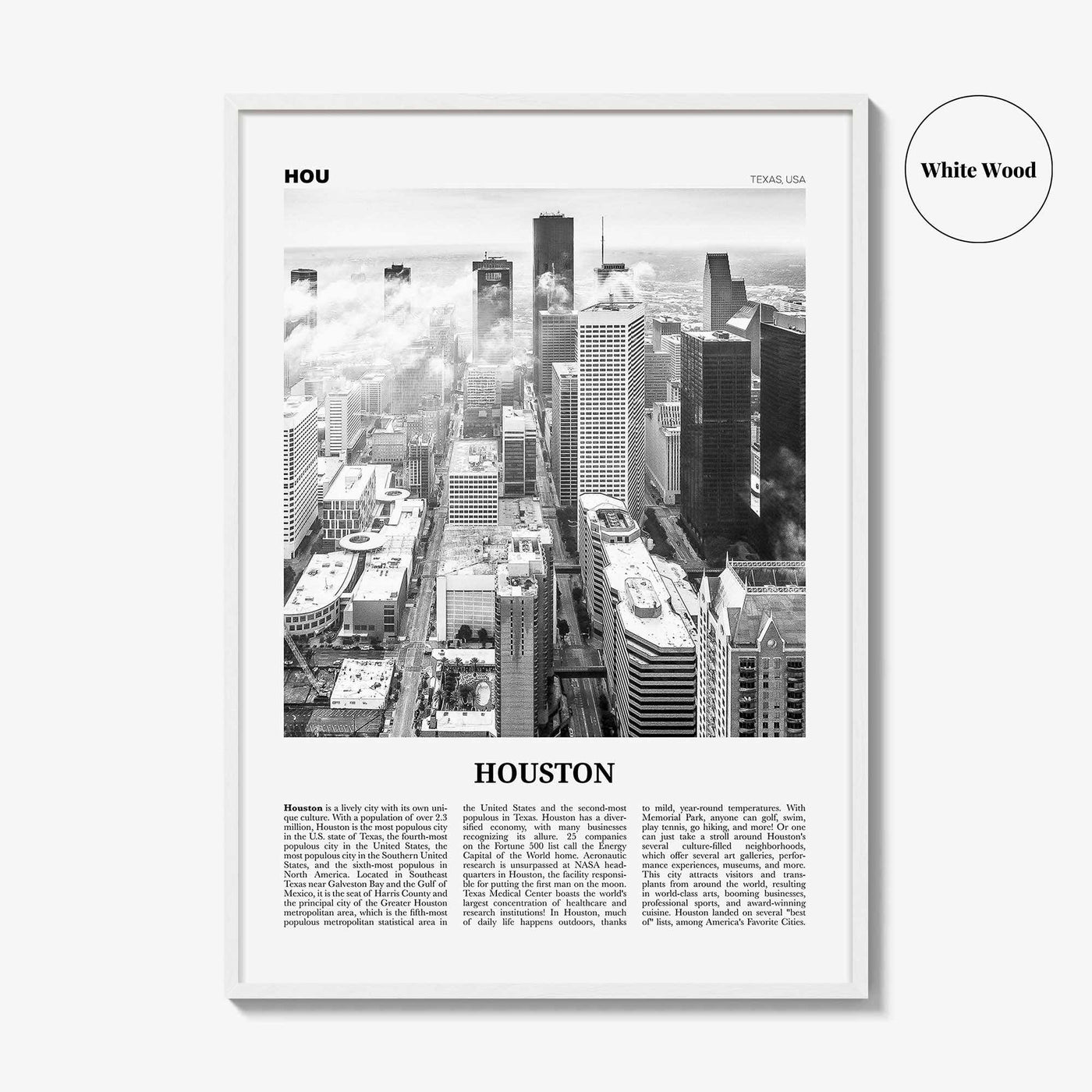 Houston Print Black and White No 1, Houston Wall Art, Houston Poster, Houston Photo, Houston Wall Decor, Texas, USA, United States