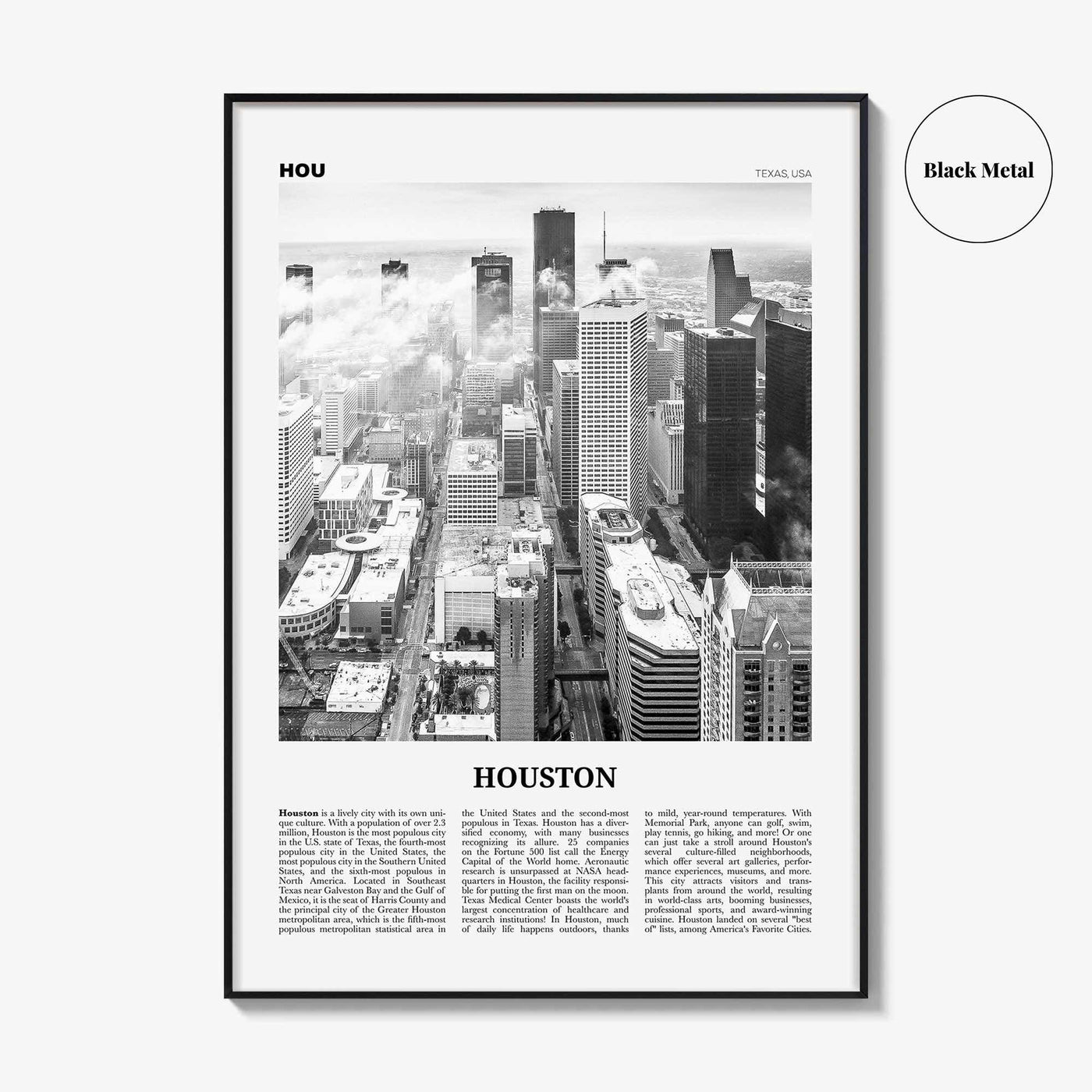 Houston Print Black and White No 1, Houston Wall Art, Houston Poster, Houston Photo, Houston Wall Decor, Texas, USA, United States