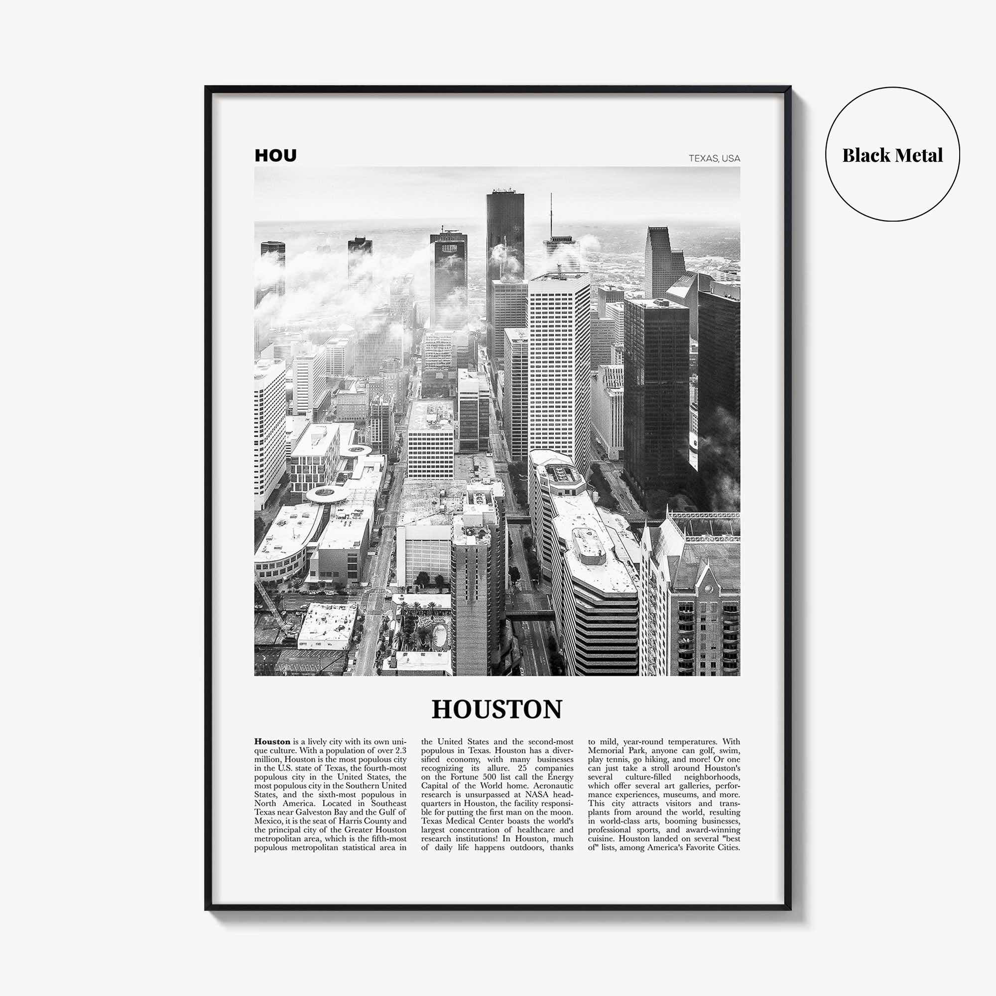 Houston Print Black and White No 1, Houston Wall Art, Houston Poster, Houston Photo, Houston Wall Decor, Texas, USA, United States