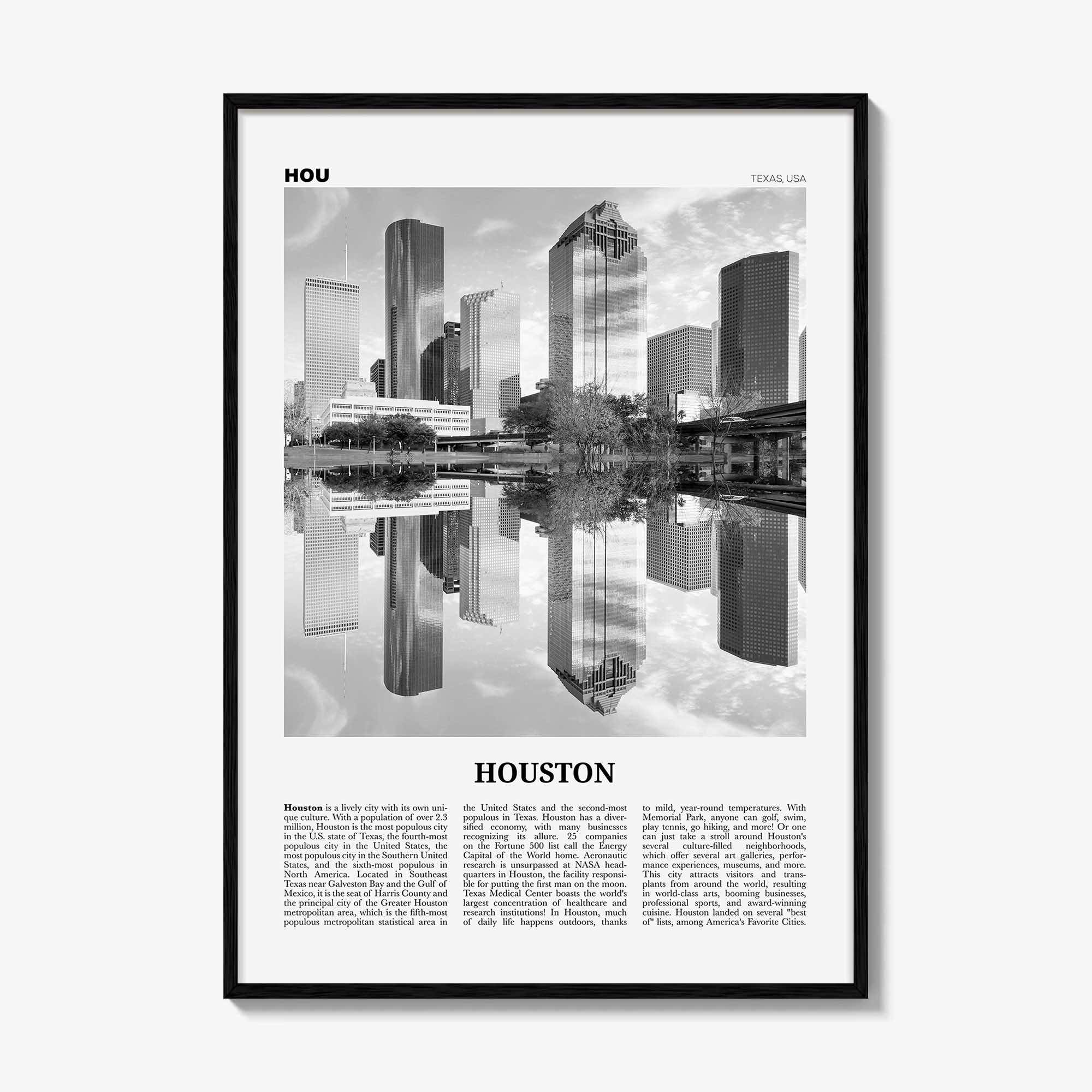 Houston Print Black and White No 2, Houston Wall Art, Houston Poster, Houston Photo, Houston Wall Decor, Texas, USA, United States