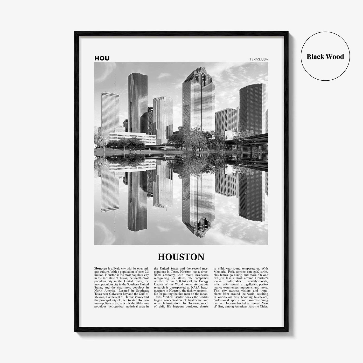 Houston Print Black and White No 2, Houston Wall Art, Houston Poster, Houston Photo, Houston Wall Decor, Texas, USA, United States