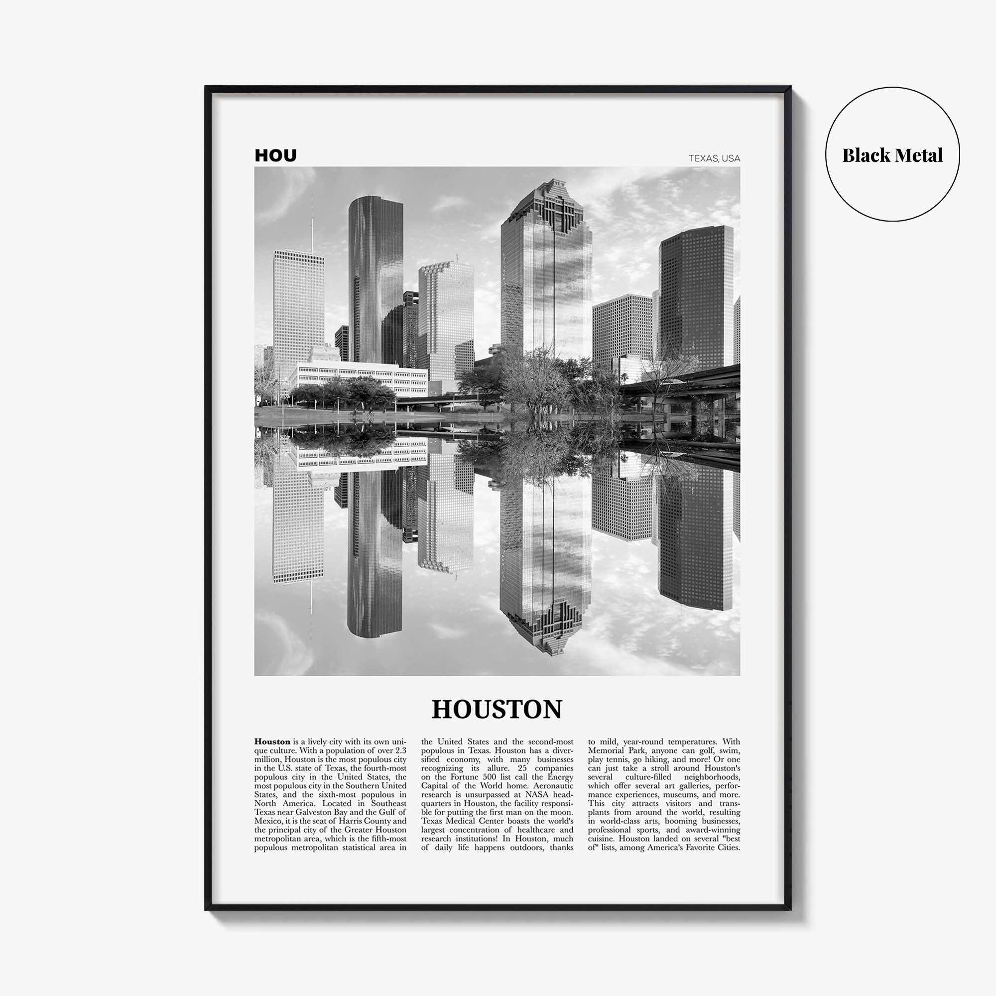 Houston Print Black and White No 2, Houston Wall Art, Houston Poster, Houston Photo, Houston Wall Decor, Texas, USA, United States