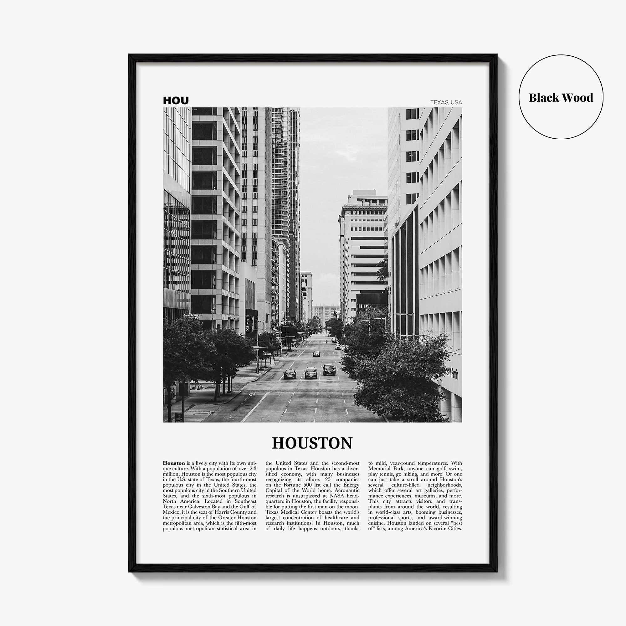 Houston Print Black and White No 3, Houston Wall Art, Houston Poster, Houston Photo, Houston Wall Decor, Texas, USA
