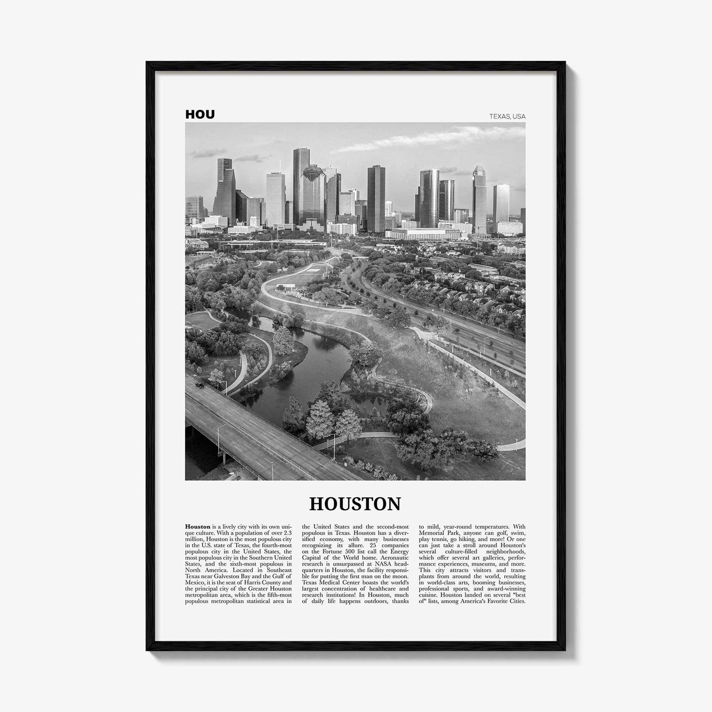 Houston Print Black and White No 4, Houston Wall Art, Houston Poster, Houston Photo, Houston Wall Décor, Houston Map, Texas, USA