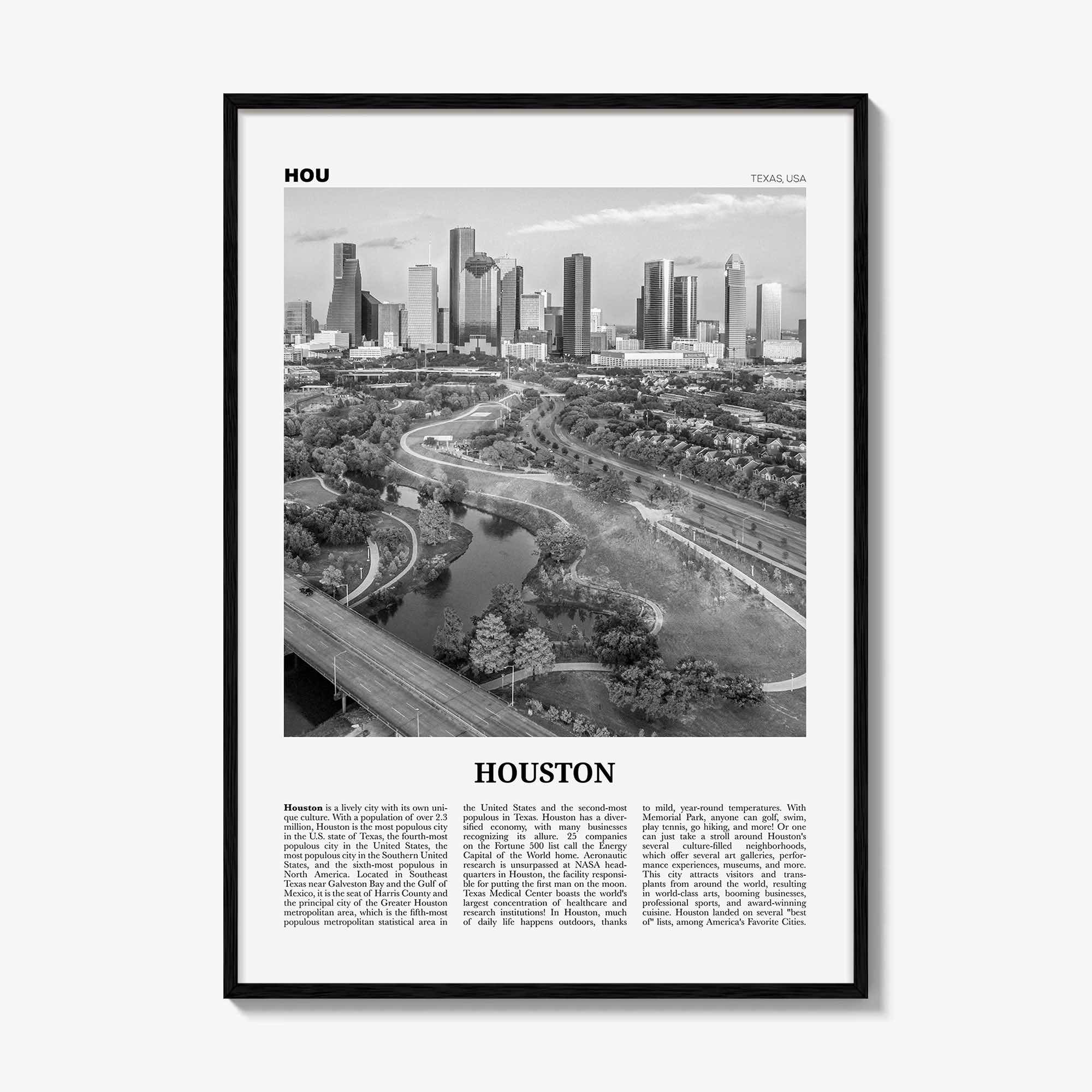 Houston Print Black and White No 4, Houston Wall Art, Houston Poster, Houston Photo, Houston Wall Décor, Houston Map, Texas, USA