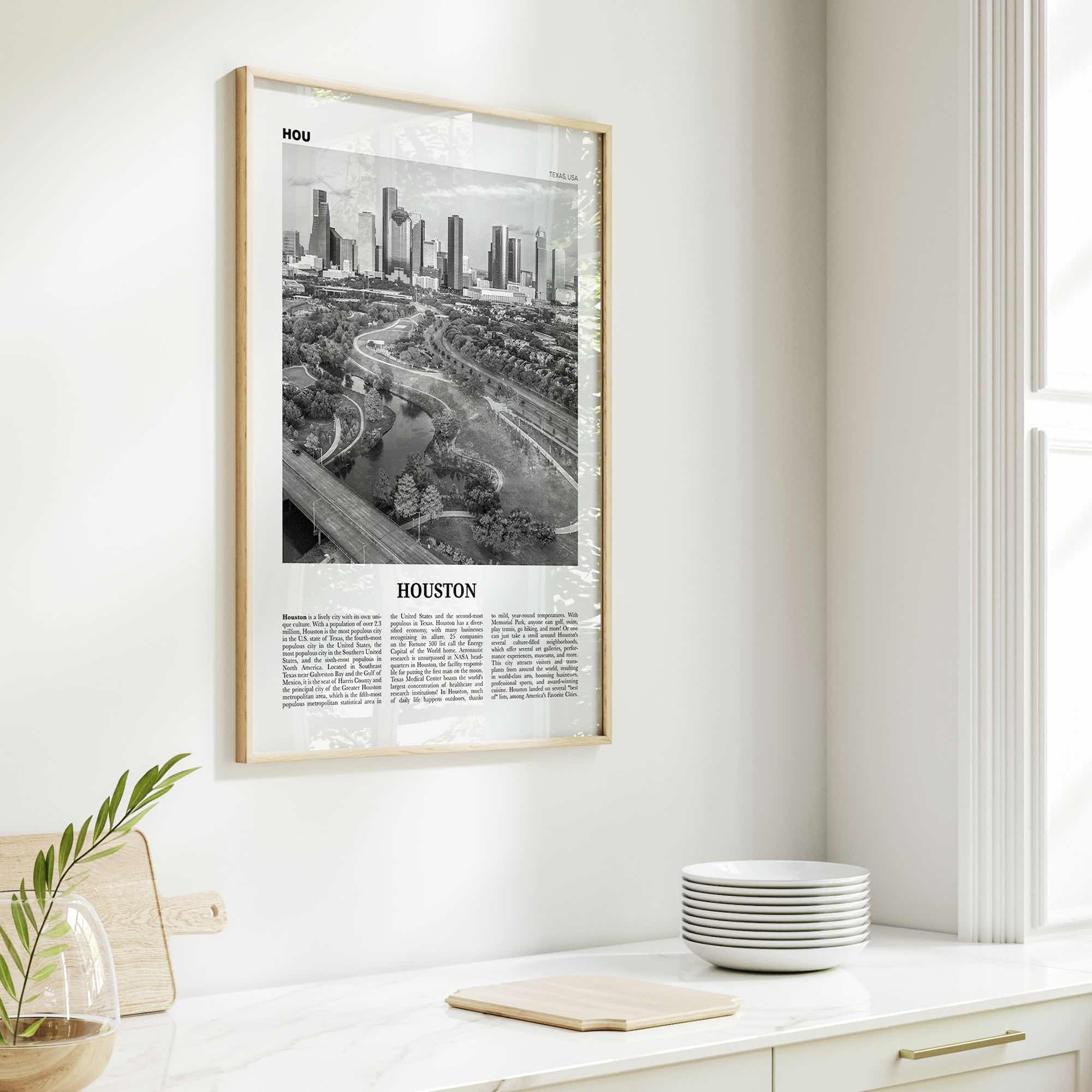 Houston Print Black and White No 4, Houston Wall Art, Houston Poster, Houston Photo, Houston Wall Décor, Houston Map, Texas, USA