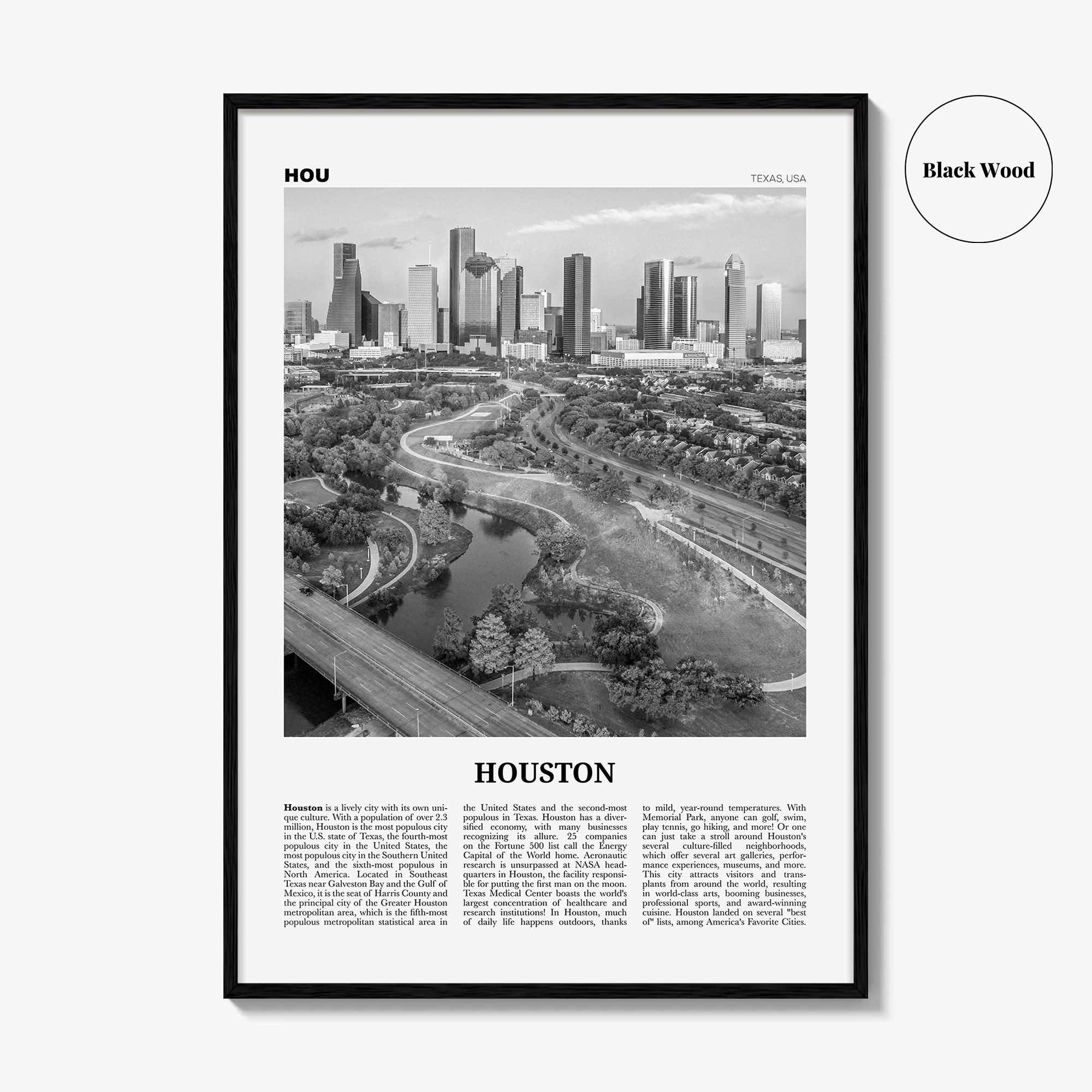 Houston Print Black and White No 4, Houston Wall Art, Houston Poster, Houston Photo, Houston Wall Décor, Houston Map, Texas, USA