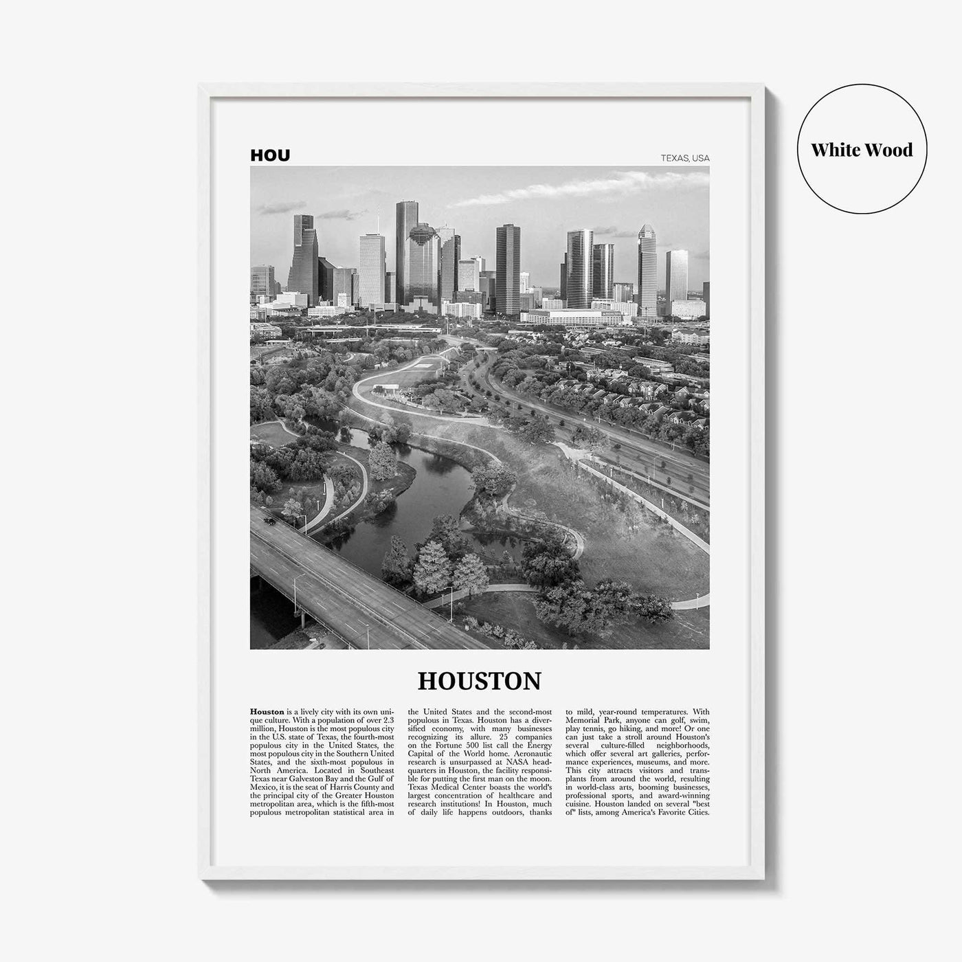 Houston Print Black and White No 4, Houston Wall Art, Houston Poster, Houston Photo, Houston Wall Décor, Houston Map, Texas, USA