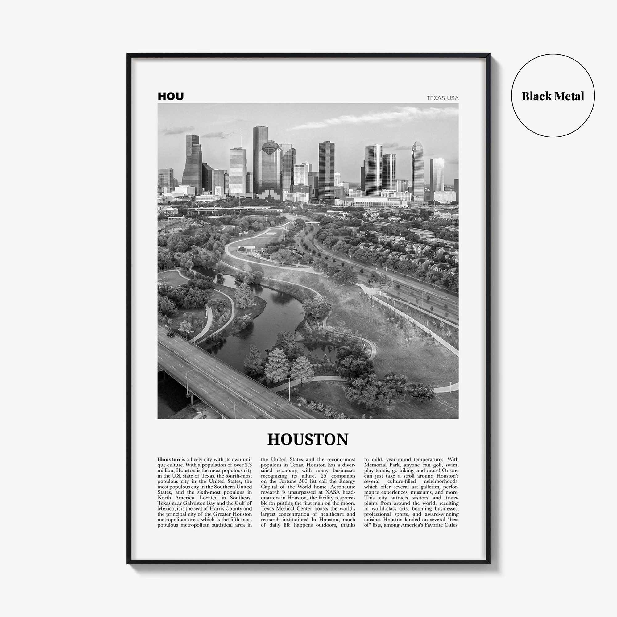 Houston Print Black and White No 4, Houston Wall Art, Houston Poster, Houston Photo, Houston Wall Décor, Houston Map, Texas, USA