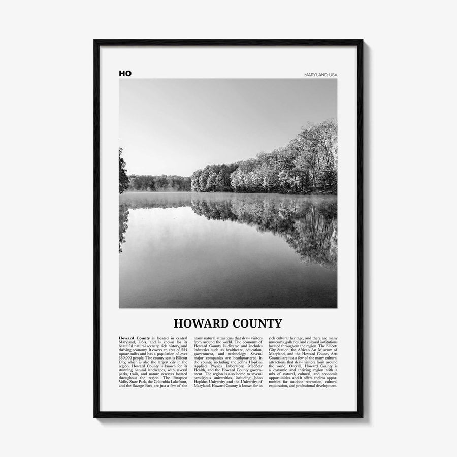 Howard County Print Black and White, Howard County Wall Art, Howard County Poster, Howard County Photo, Howard County Wall Décor, Howard Map