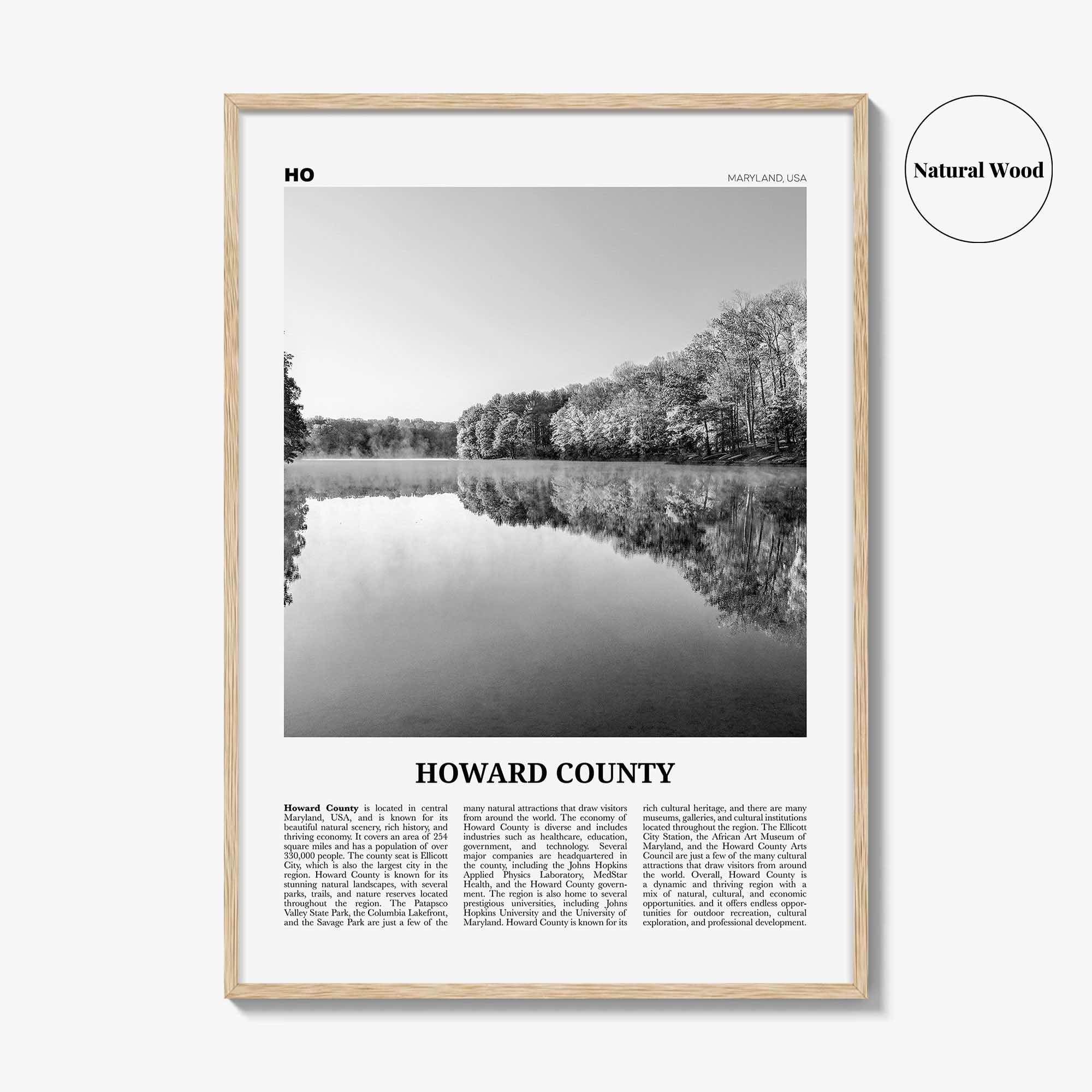 Howard County Print Black and White, Howard County Wall Art, Howard County Poster, Howard County Photo, Howard County Wall Décor, Howard Map