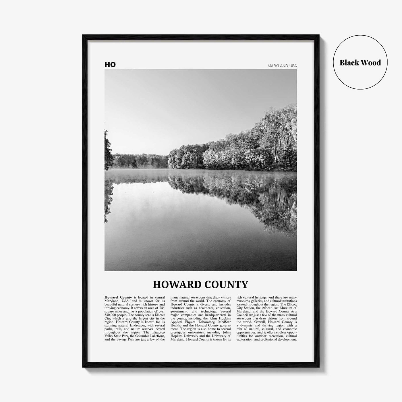 Howard County Print Black and White, Howard County Wall Art, Howard County Poster, Howard County Photo, Howard County Wall Décor, Howard Map
