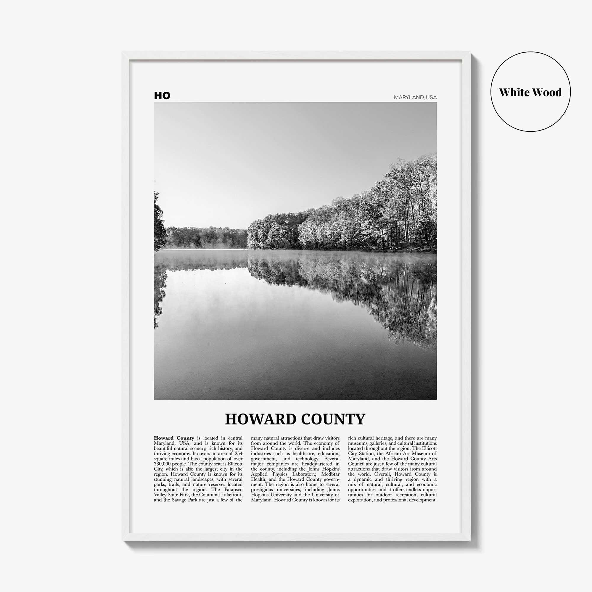 Howard County Print Black and White, Howard County Wall Art, Howard County Poster, Howard County Photo, Howard County Wall Décor, Howard Map