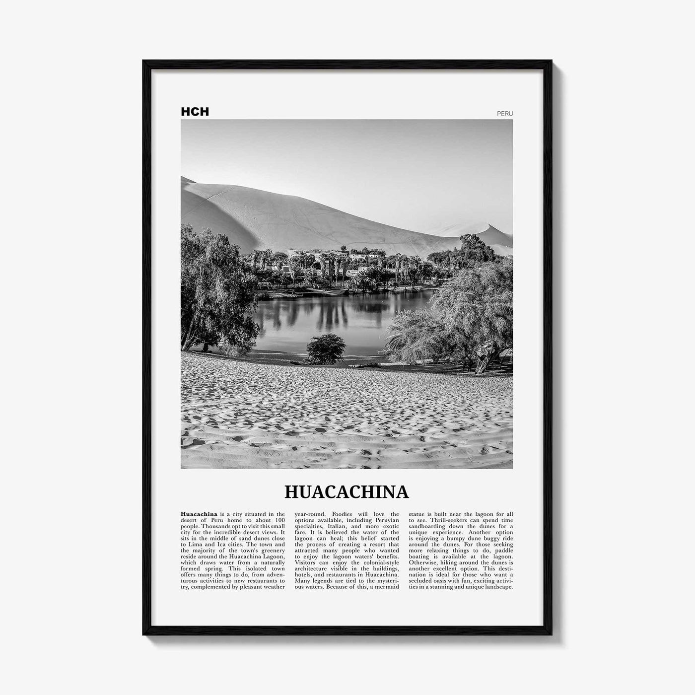 Huacachina Print Black and White, Huacachina Wall Art, Huacachina Poster, Huacachina Photo, Huacachina Wall Décor, Huacachina Map, Peru