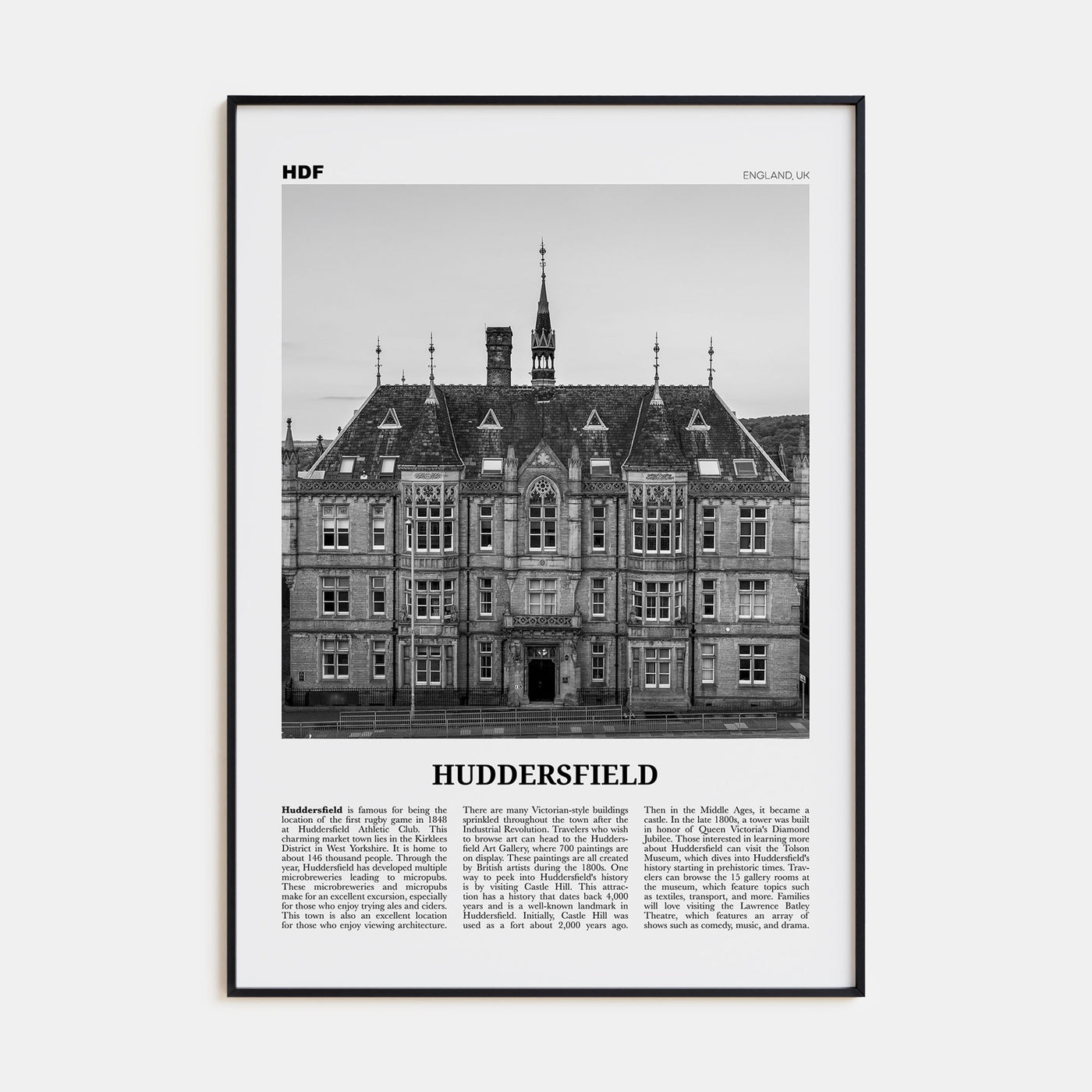 Huddersfield Travel B&W Poster