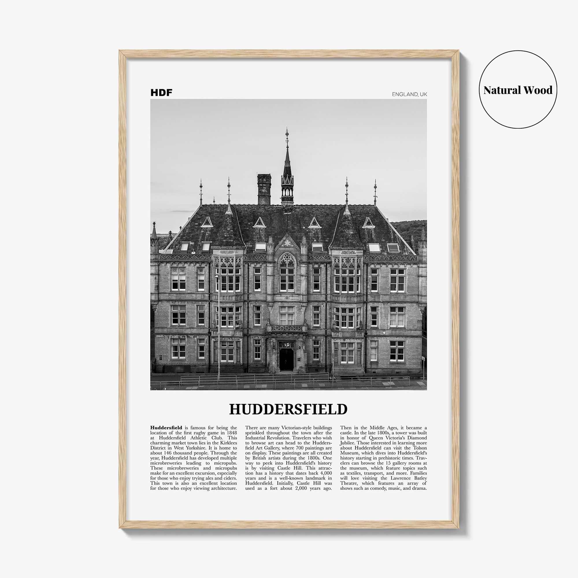 Huddersfield Print Black and White, Huddersfield Wall Art, Huddersfield Poster, Huddersfield Photo, Huddersfield Décor, Huddersfield Map