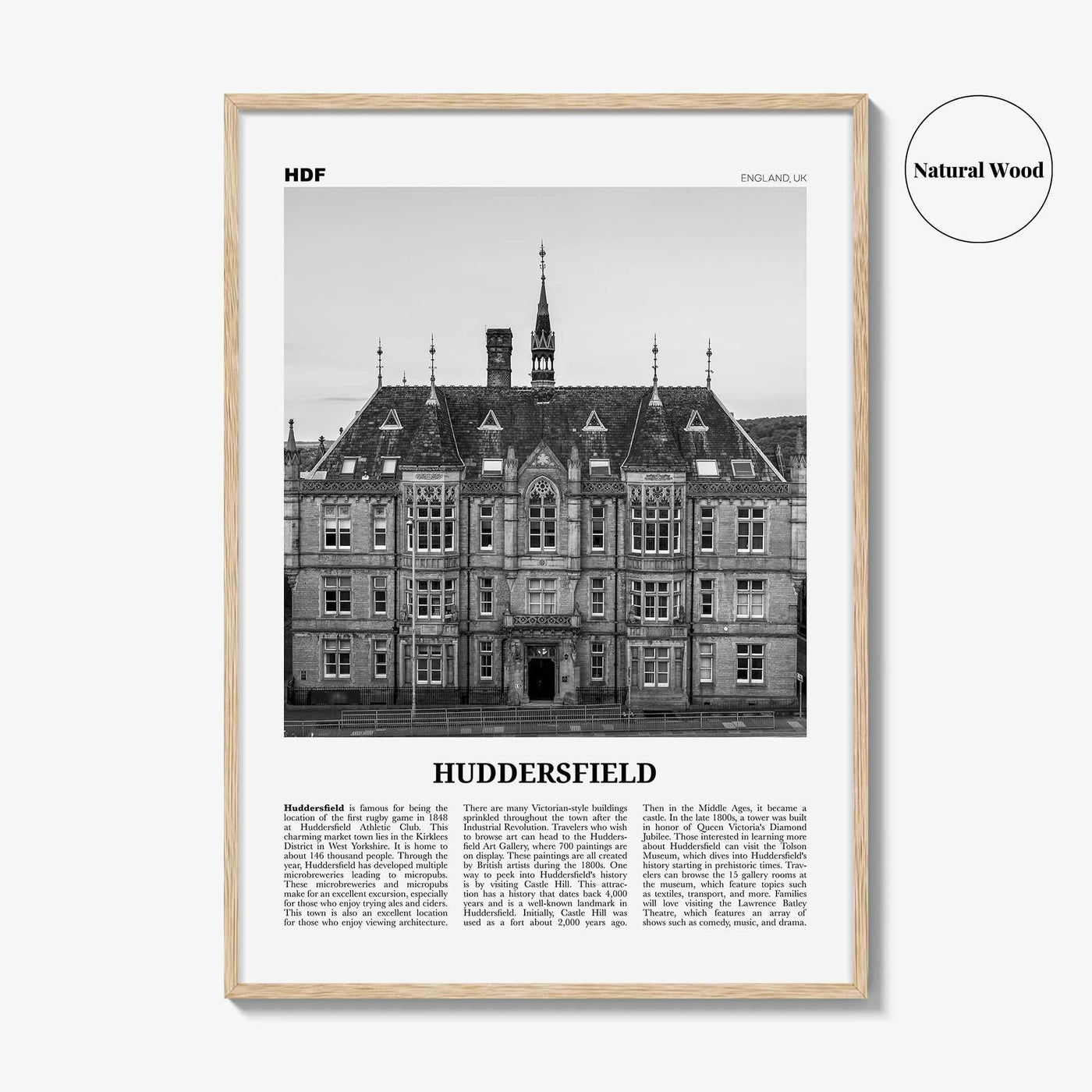 Huddersfield Print Black and White, Huddersfield Wall Art, Huddersfield Poster, Huddersfield Photo, Huddersfield Décor, Huddersfield Map