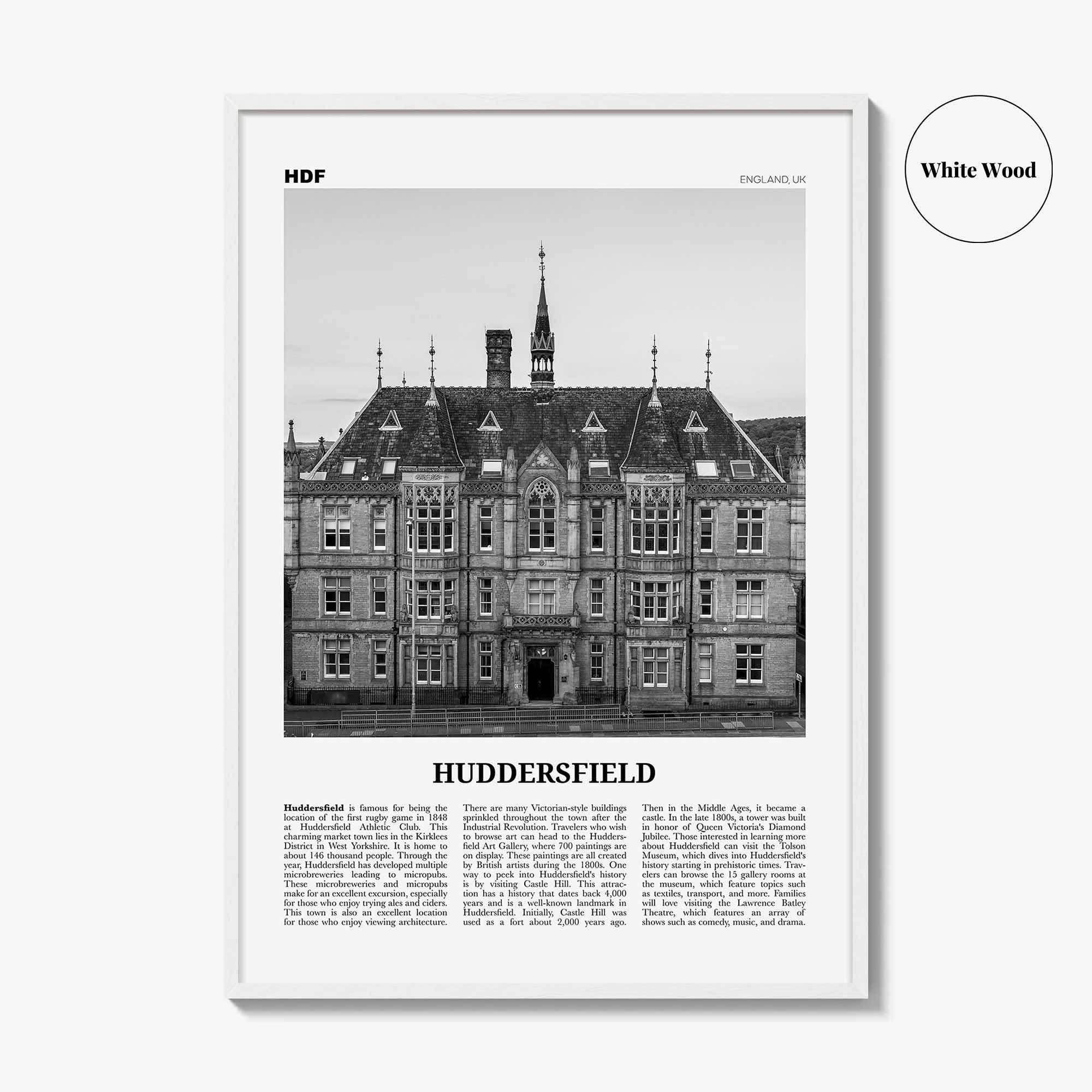 Huddersfield Print Black and White, Huddersfield Wall Art, Huddersfield Poster, Huddersfield Photo, Huddersfield Décor, Huddersfield Map