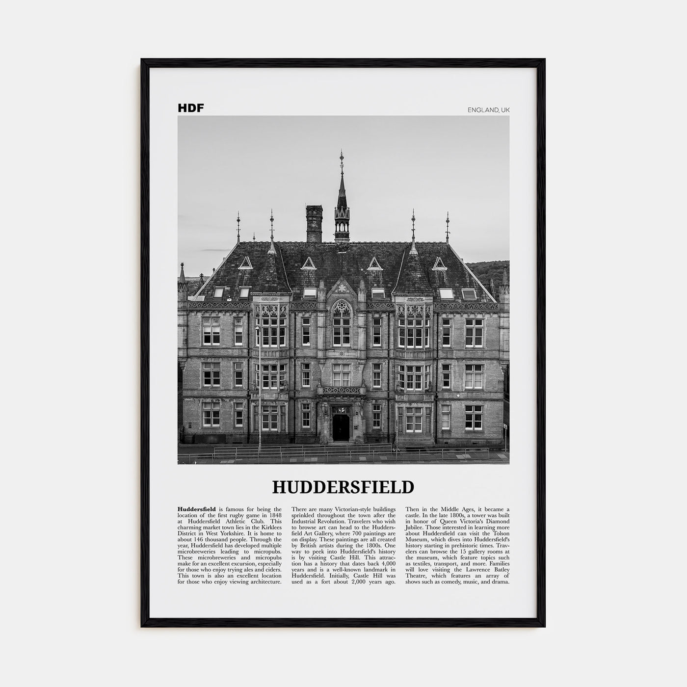 Huddersfield Travel B&W Poster