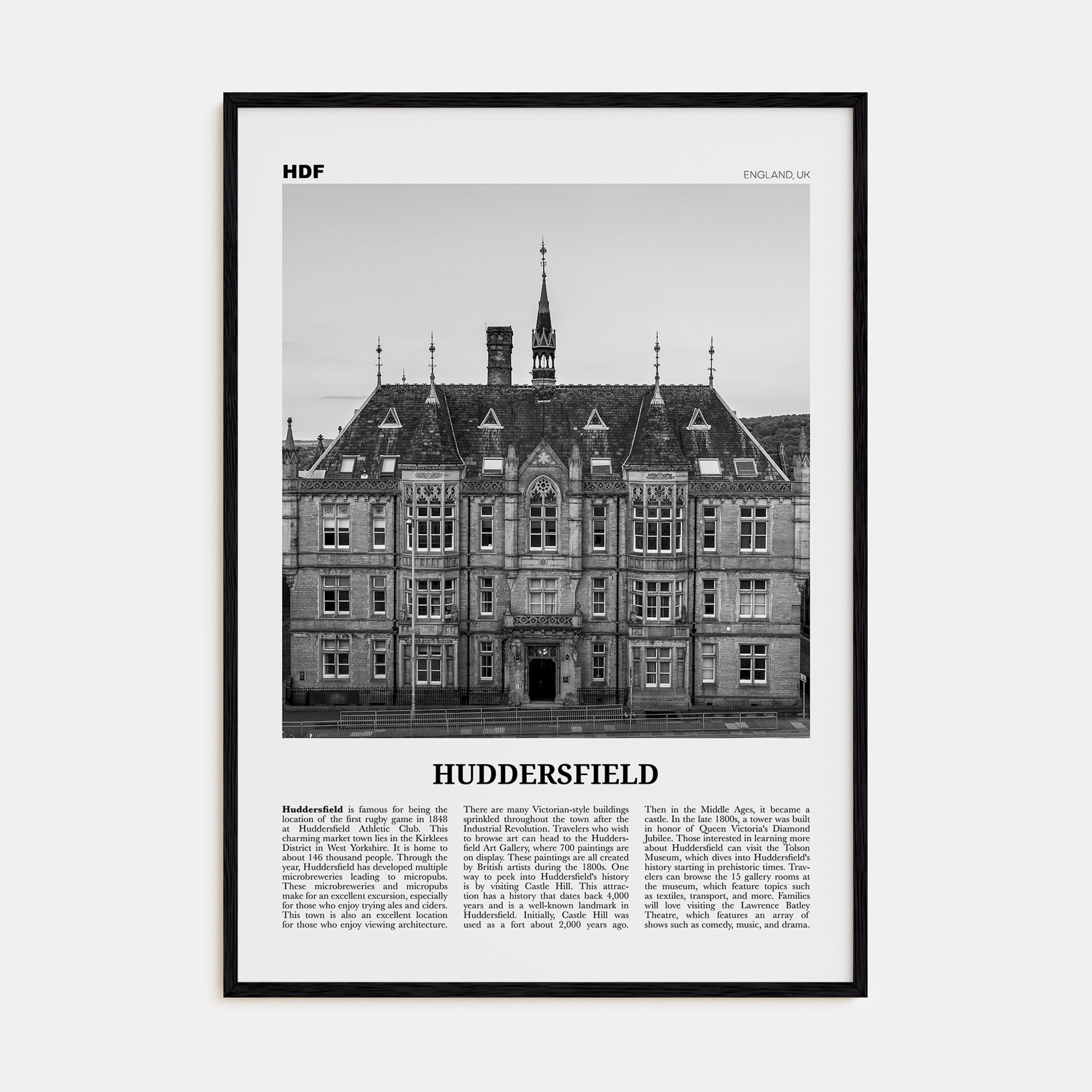 Huddersfield Travel B&W Poster