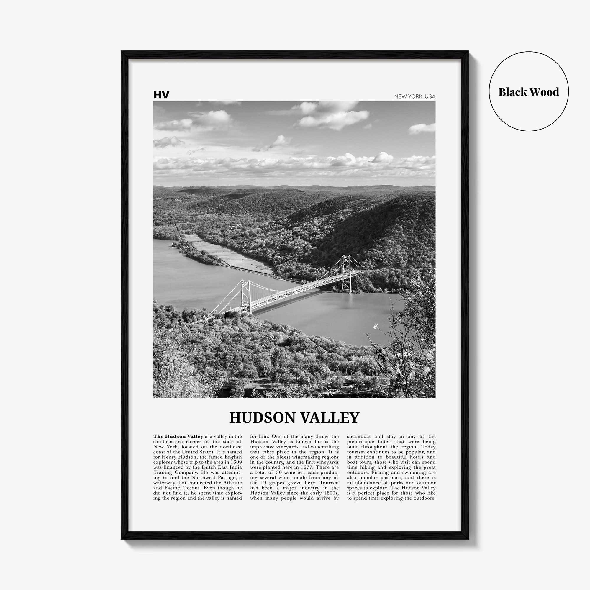 Hudson Valley Print Black and White, Hudson Valley Wall Art, Hudson Valley Poster, Hudson Valley Photo, New York, USA