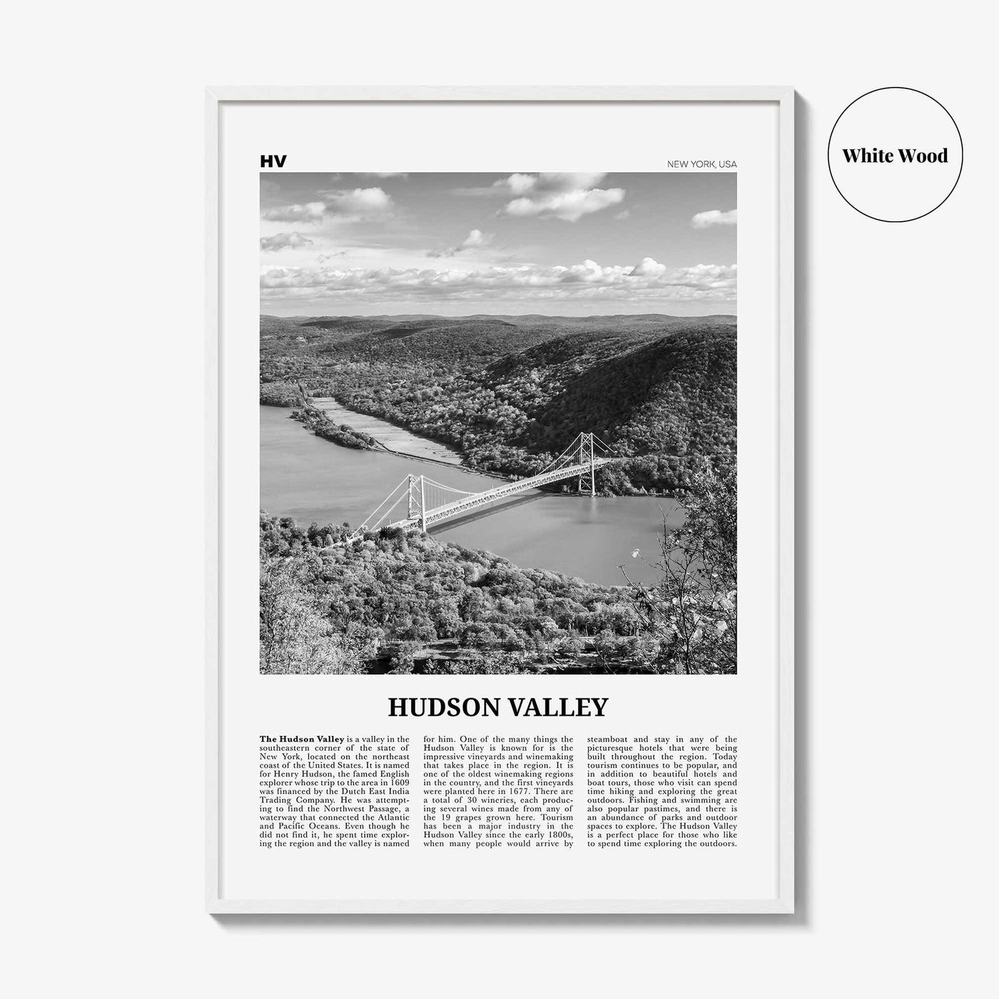 Hudson Valley Print Black and White, Hudson Valley Wall Art, Hudson Valley Poster, Hudson Valley Photo, New York, USA