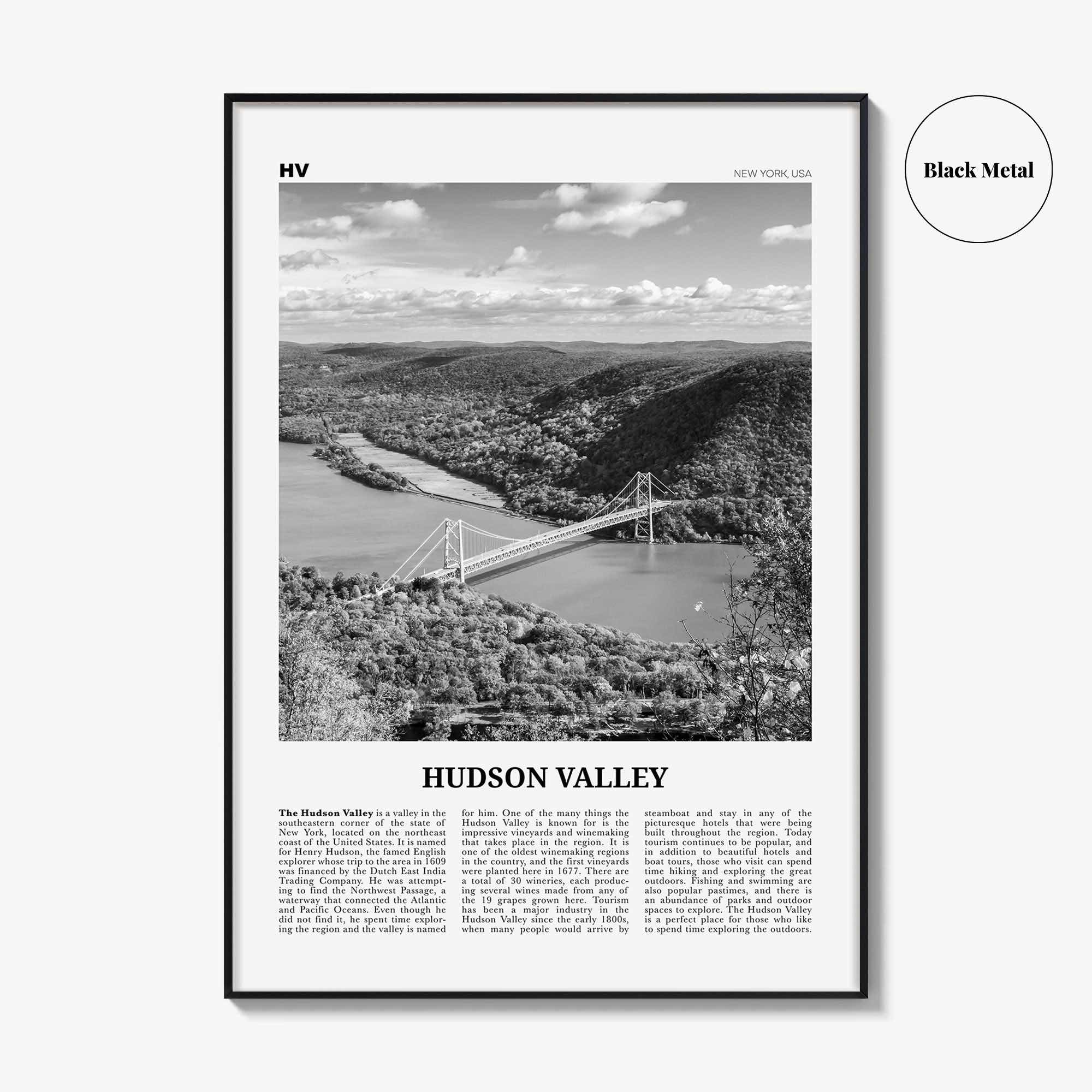 Hudson Valley Print Black and White, Hudson Valley Wall Art, Hudson Valley Poster, Hudson Valley Photo, New York, USA