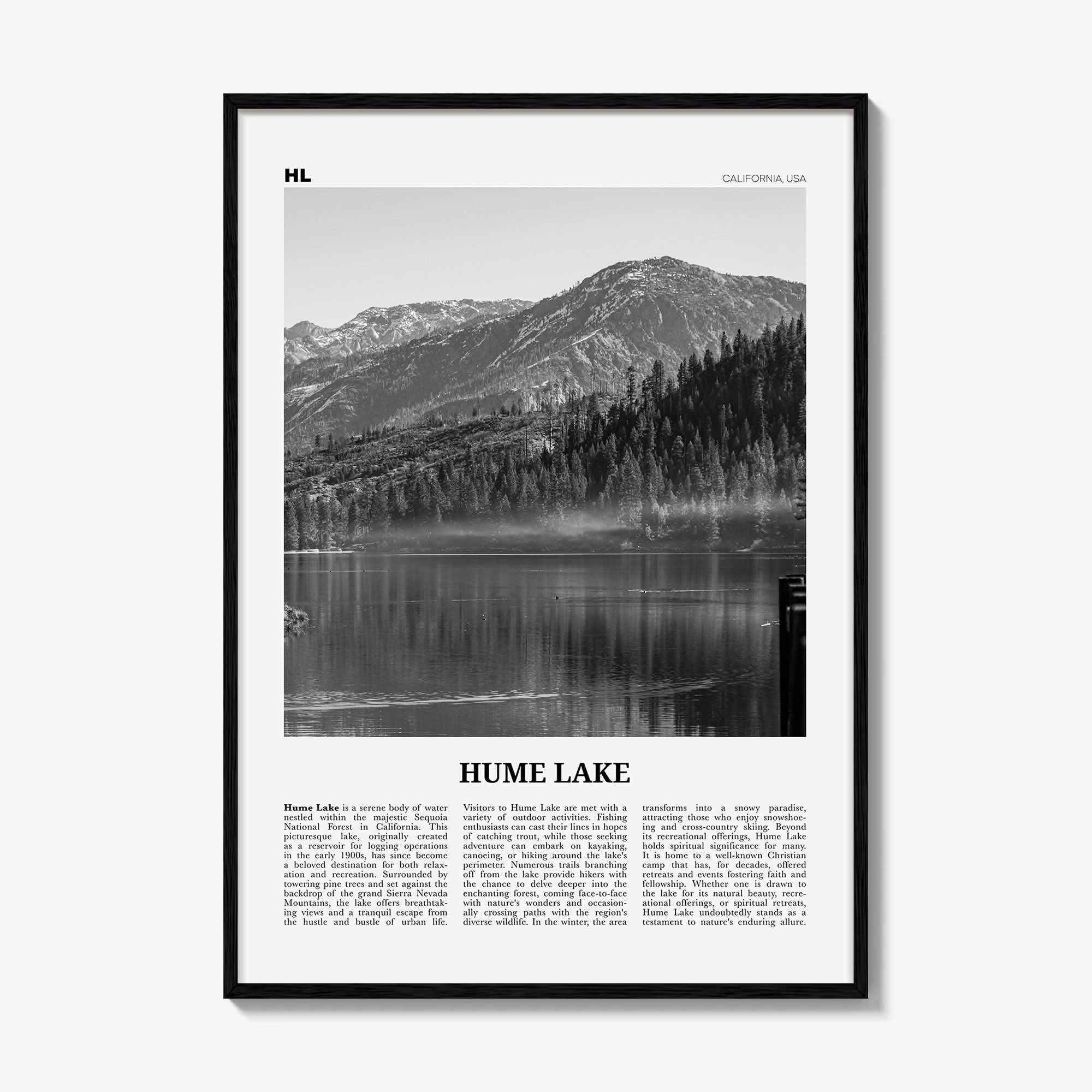 Hume Lake Print Black and White, Hume Lake Wall Art, Hume Lake Poster, Hume Lake Photo, Hume Lake Wall Décor, Hume Lake Map Poster