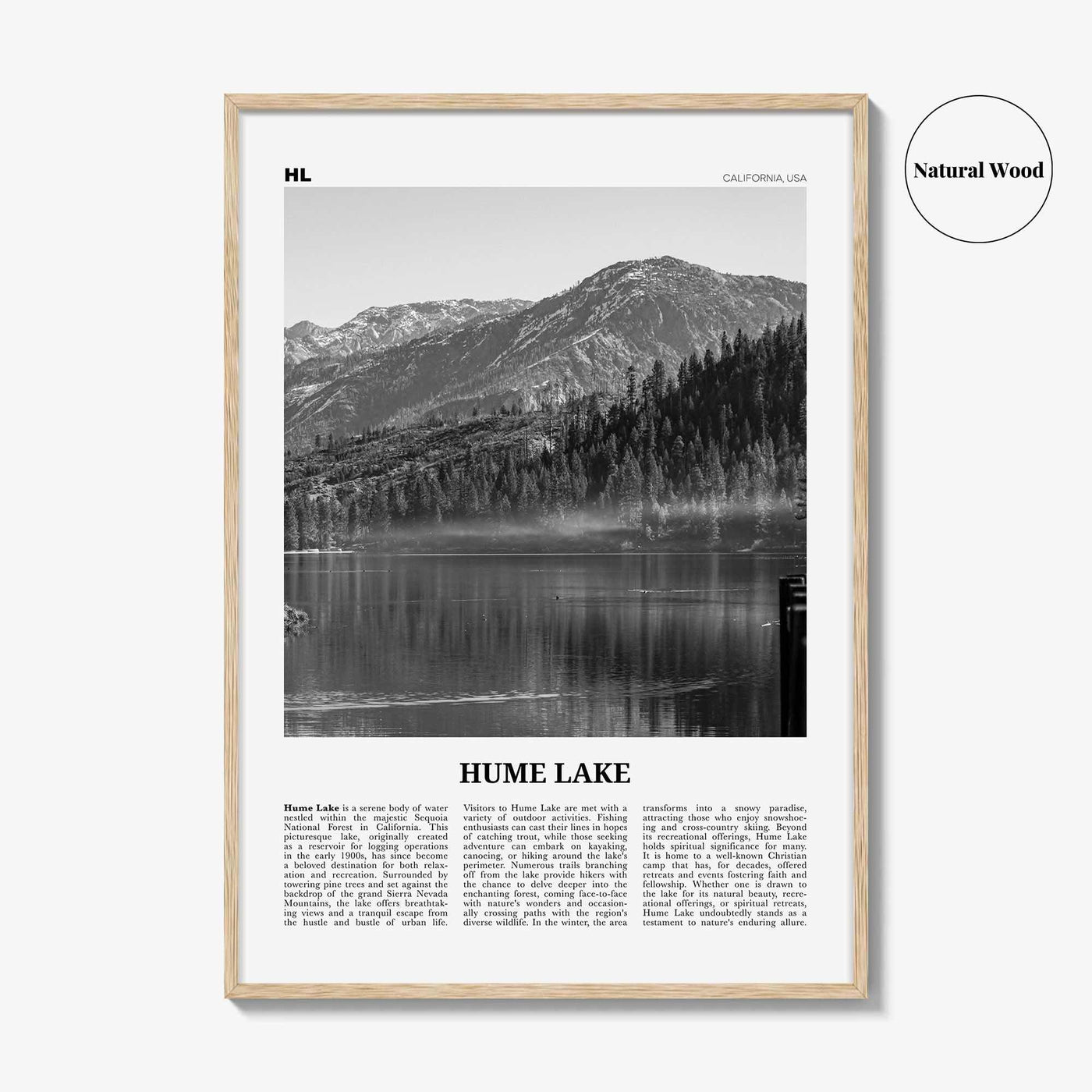 Hume Lake Print Black and White, Hume Lake Wall Art, Hume Lake Poster, Hume Lake Photo, Hume Lake Wall Décor, Hume Lake Map Poster