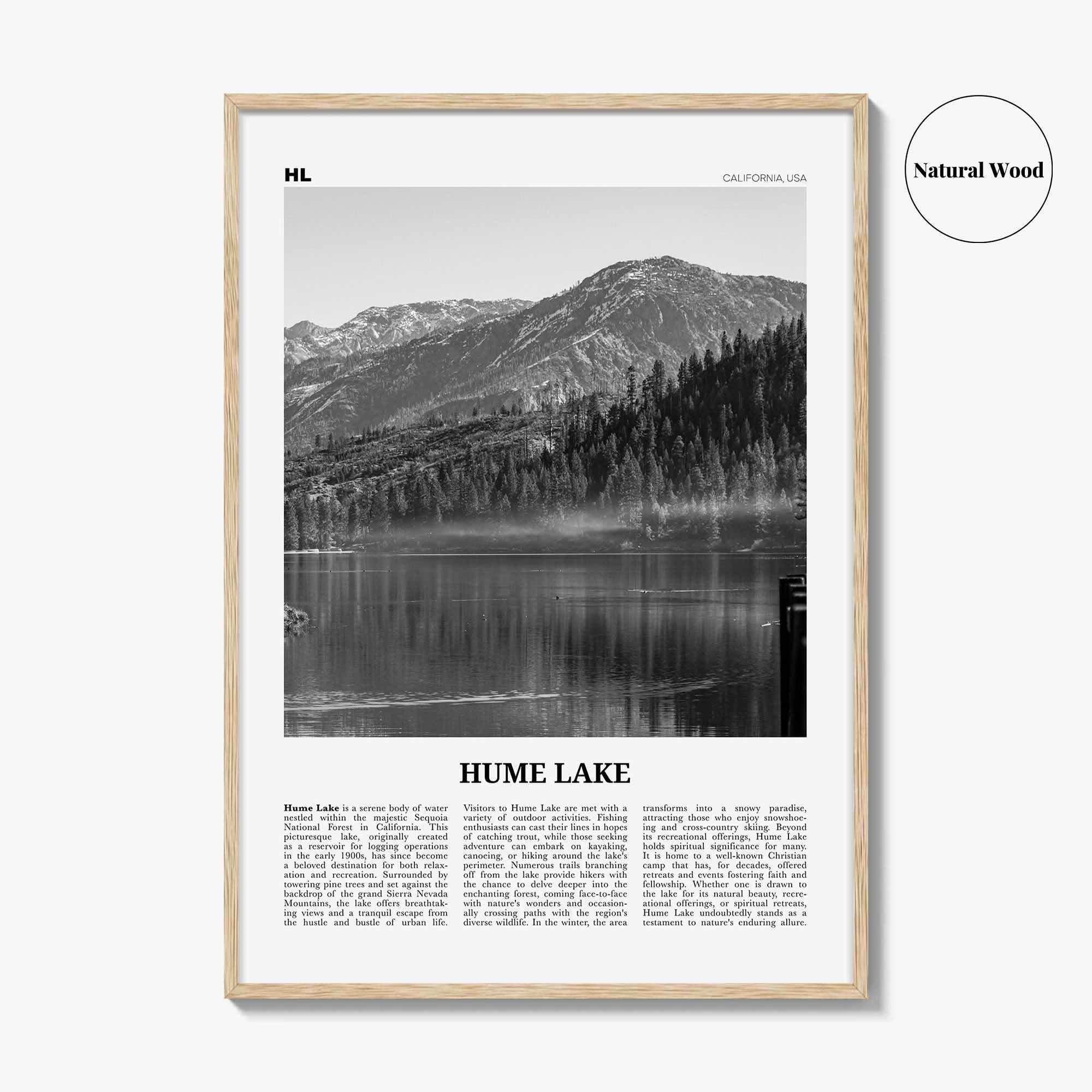 Hume Lake Print Black and White, Hume Lake Wall Art, Hume Lake Poster, Hume Lake Photo, Hume Lake Wall Décor, Hume Lake Map Poster