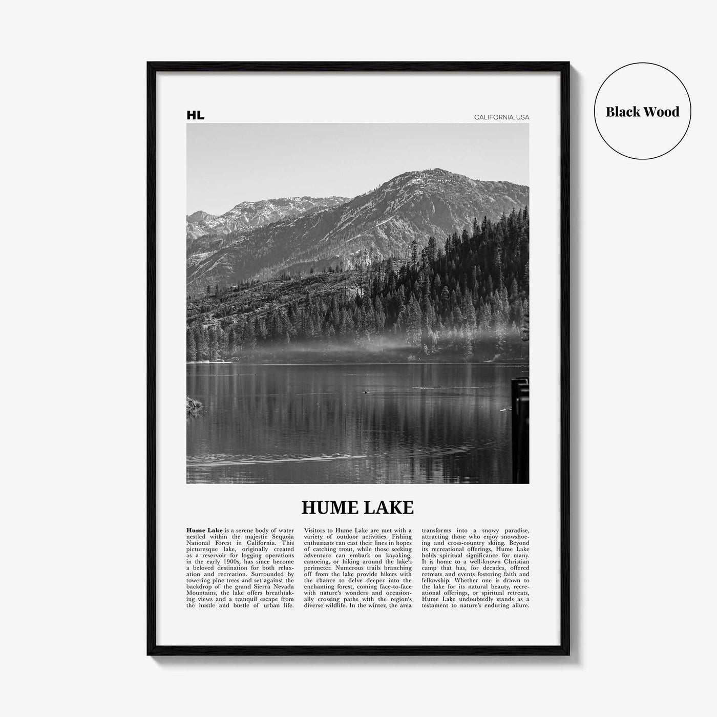 Hume Lake Print Black and White, Hume Lake Wall Art, Hume Lake Poster, Hume Lake Photo, Hume Lake Wall Décor, Hume Lake Map Poster