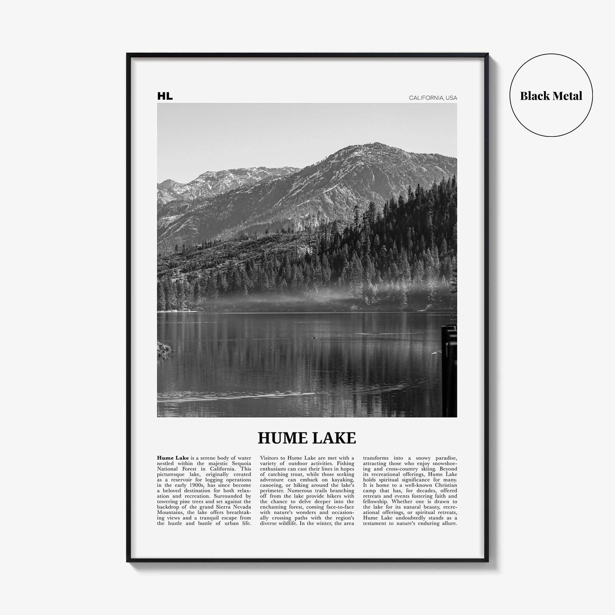 Hume Lake Print Black and White, Hume Lake Wall Art, Hume Lake Poster, Hume Lake Photo, Hume Lake Wall Décor, Hume Lake Map Poster