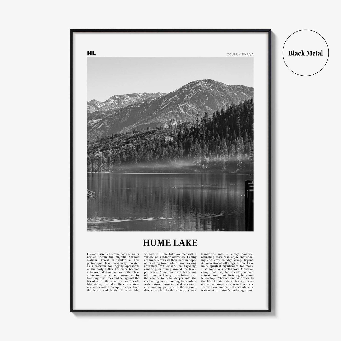 Hume Lake Print Black and White, Hume Lake Wall Art, Hume Lake Poster, Hume Lake Photo, Hume Lake Wall Décor, Hume Lake Map Poster
