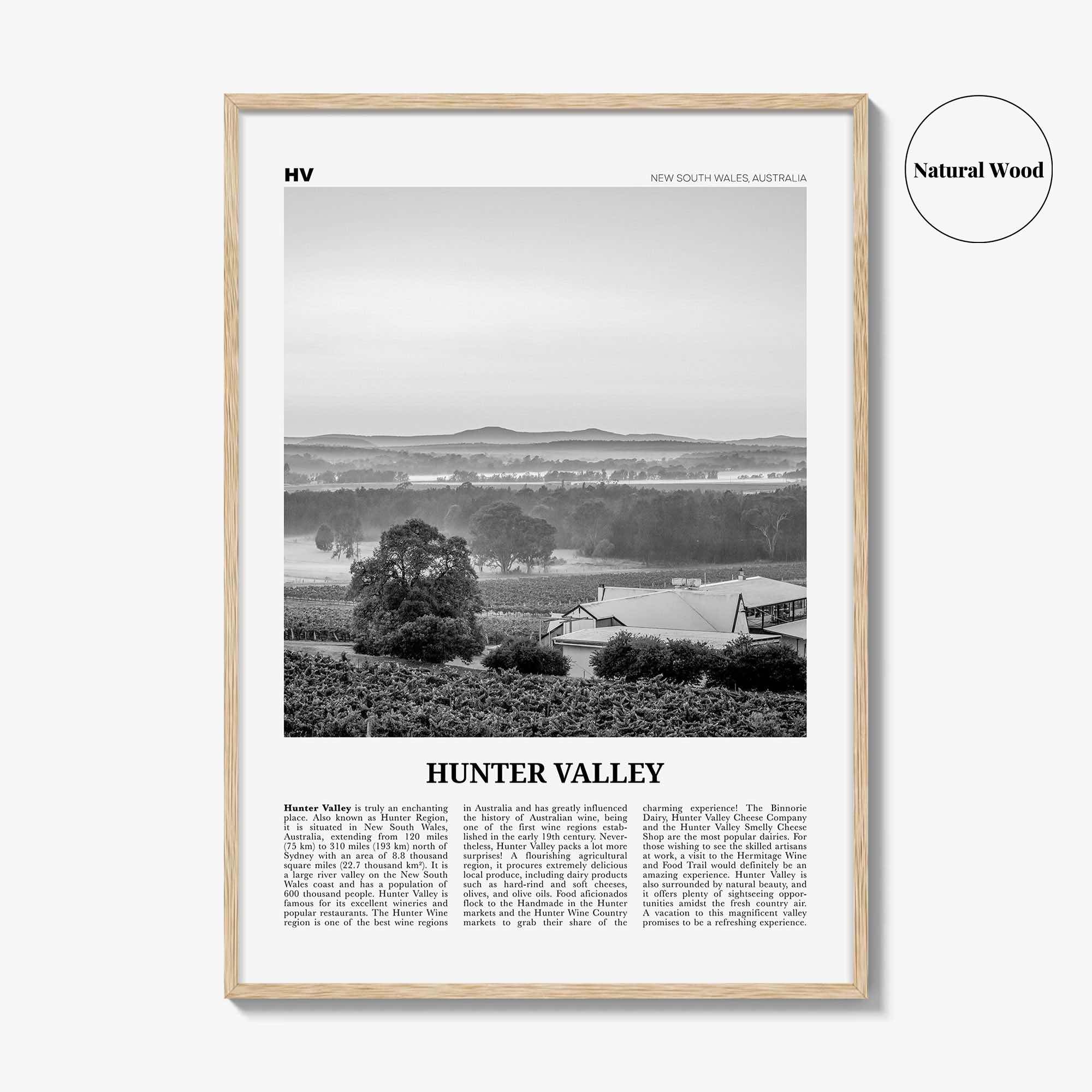 Hunter Valley Print Black and White, Hunter Valley Wall Art, Hunter Valley Poster, Hunter Valley Photo, Hunter Valley Map, Australia