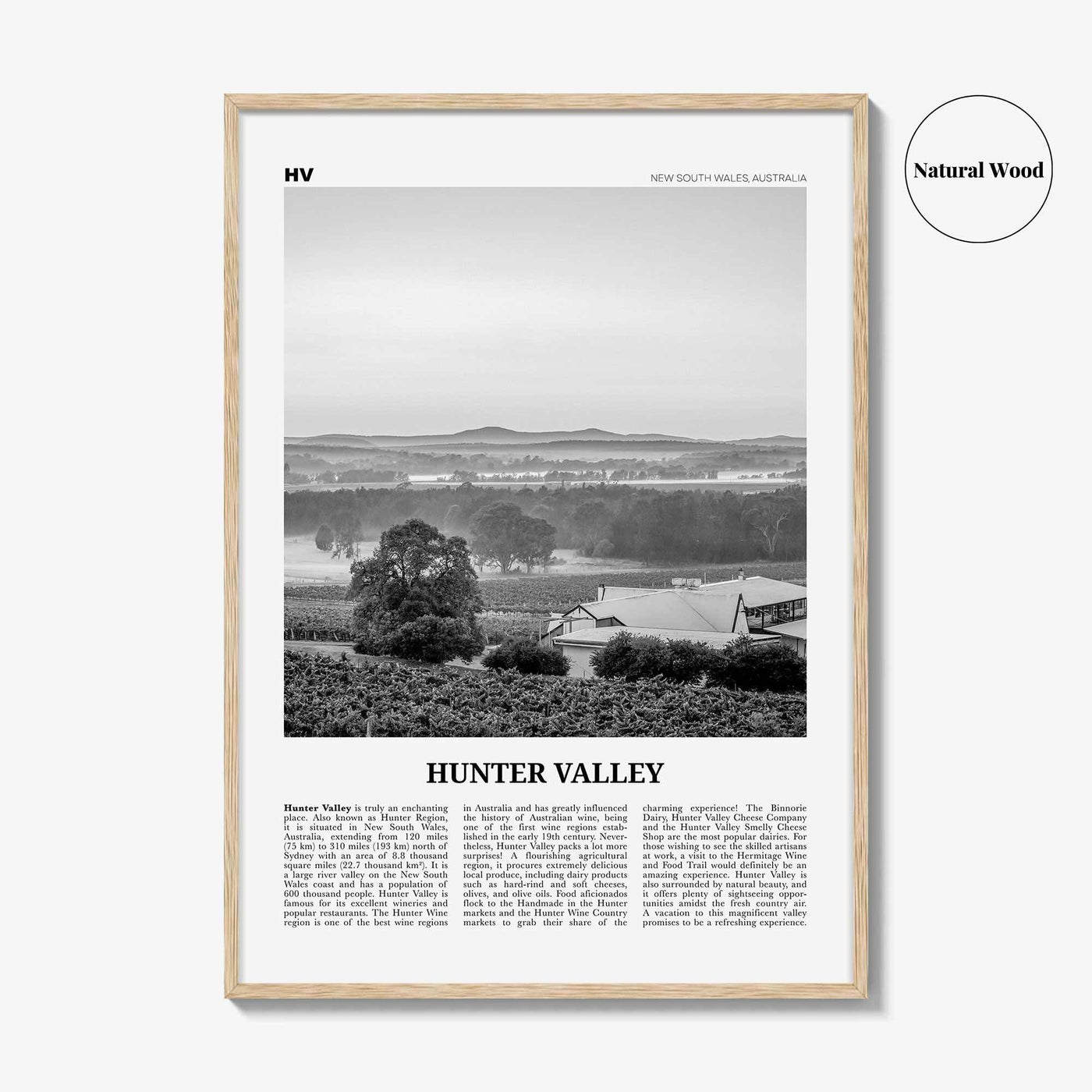 Hunter Valley Print Black and White, Hunter Valley Wall Art, Hunter Valley Poster, Hunter Valley Photo, Hunter Valley Map, Australia