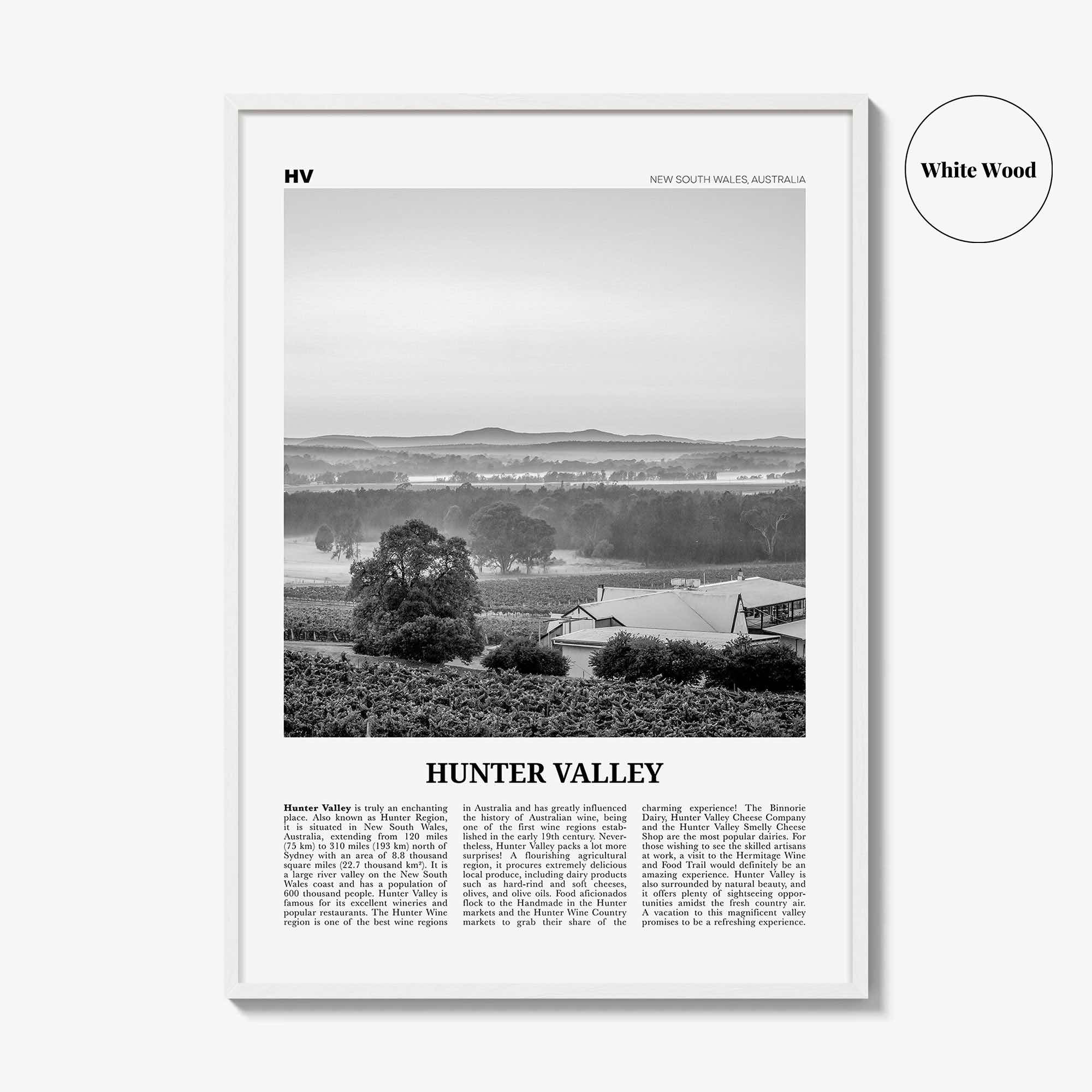 Hunter Valley Print Black and White, Hunter Valley Wall Art, Hunter Valley Poster, Hunter Valley Photo, Hunter Valley Map, Australia