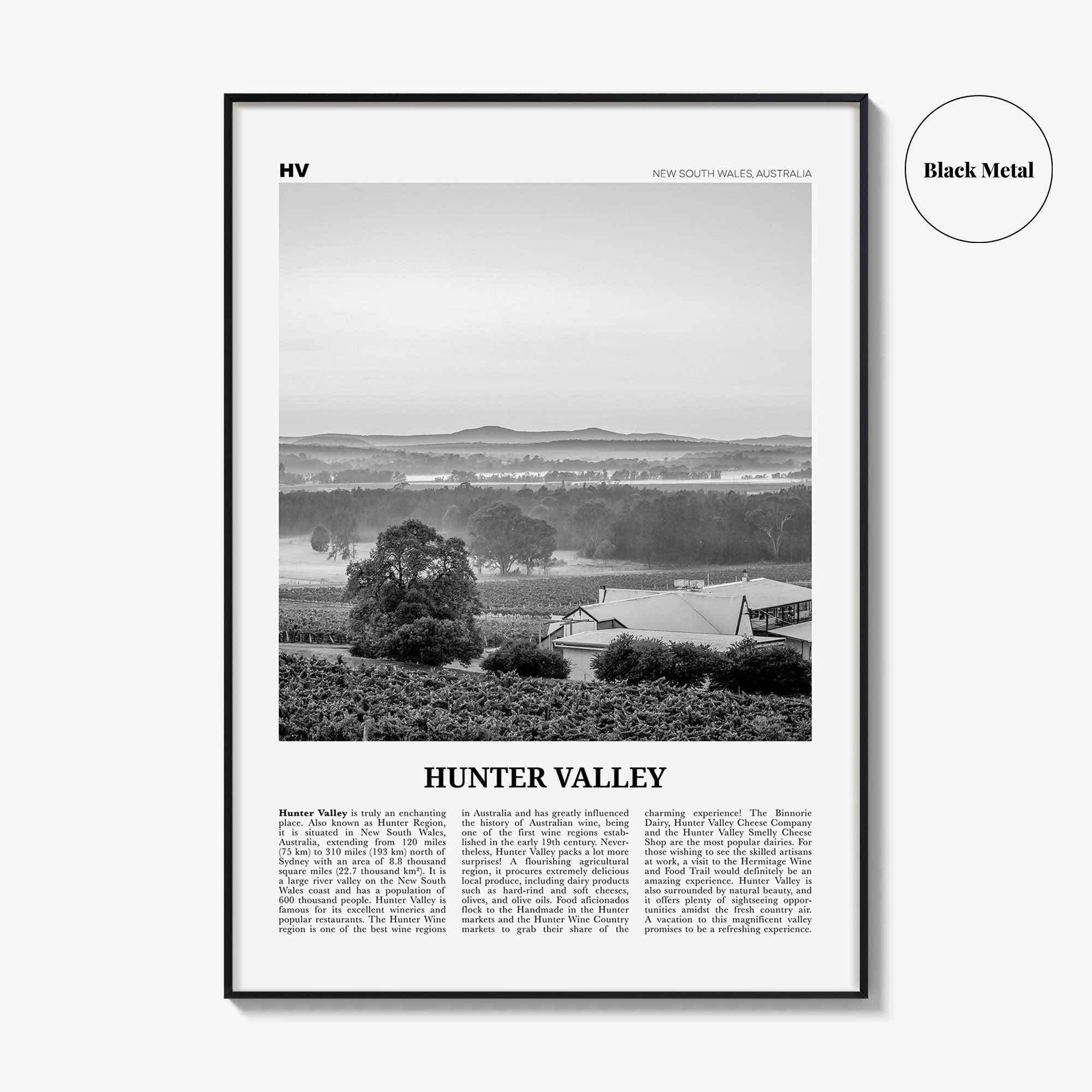 Hunter Valley Print Black and White, Hunter Valley Wall Art, Hunter Valley Poster, Hunter Valley Photo, Hunter Valley Map, Australia