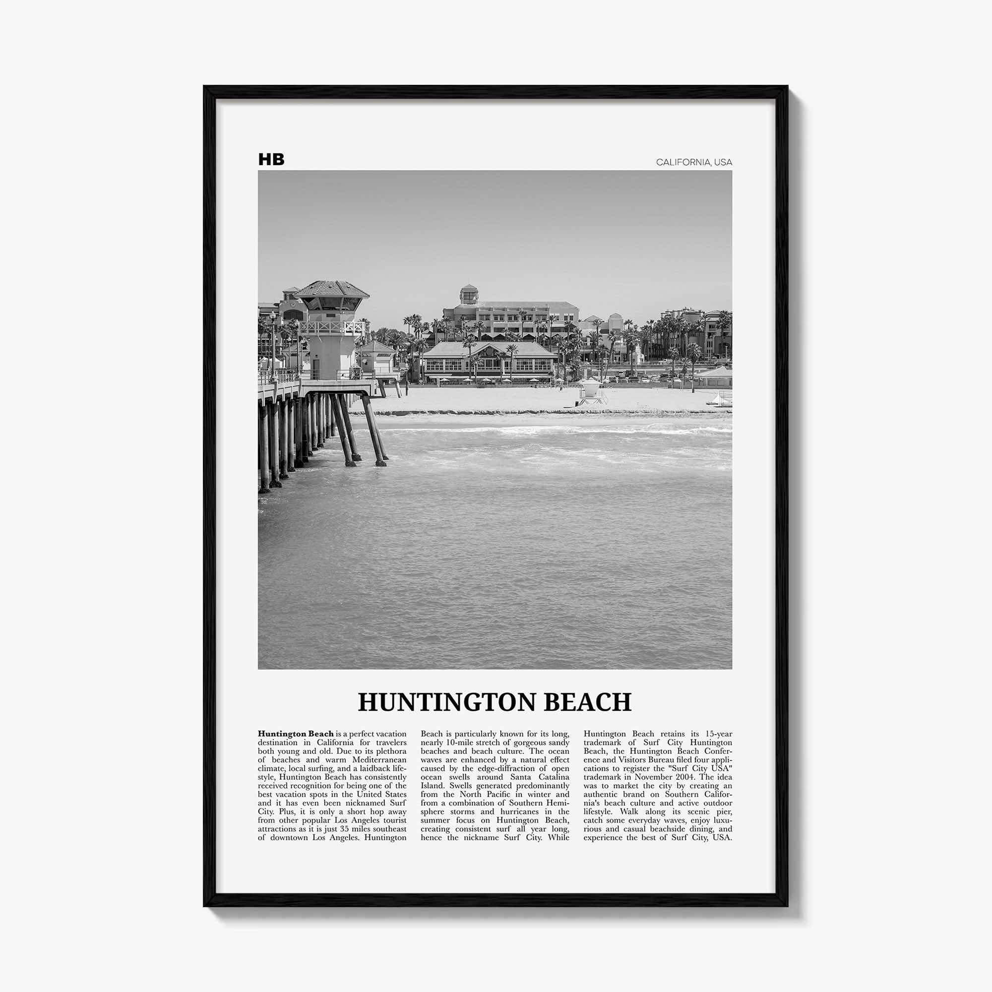 Huntington Beach Print Black and White No 1, Huntington Beach Wall Art, Huntington Beach Poster, Huntington Beach, California, USA