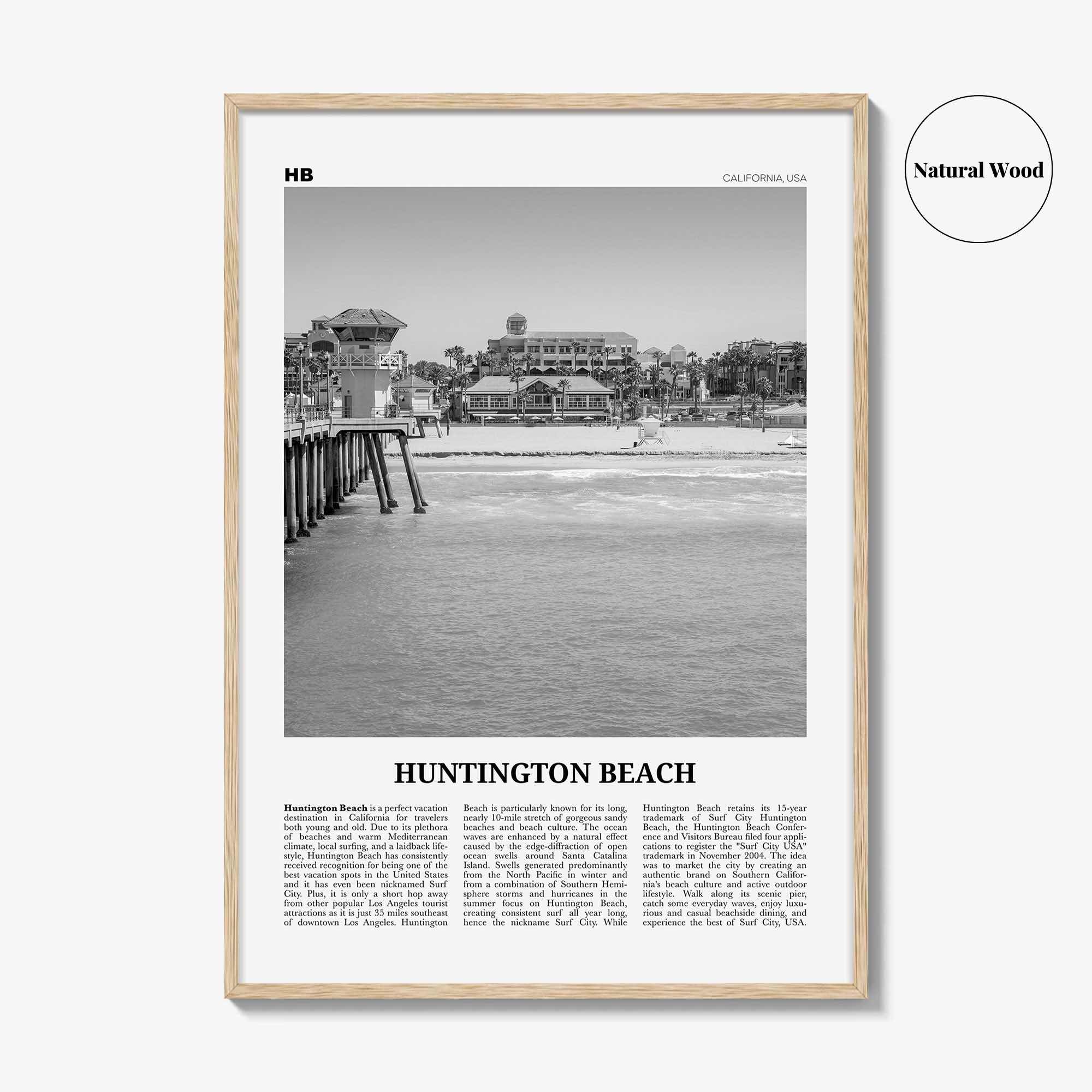 Huntington Beach Print Black and White No 1, Huntington Beach Wall Art, Huntington Beach Poster, Huntington Beach, California, USA