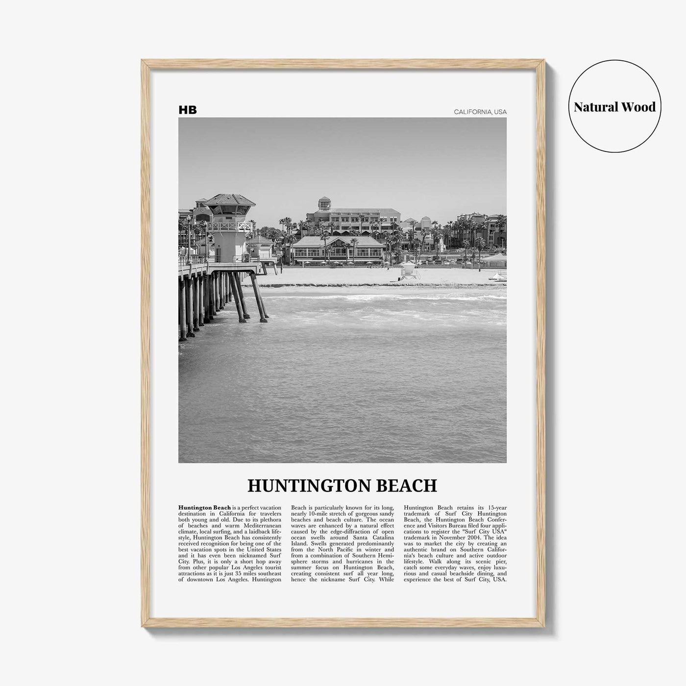 Huntington Beach Print Black and White No 1, Huntington Beach Wall Art, Huntington Beach Poster, Huntington Beach, California, USA